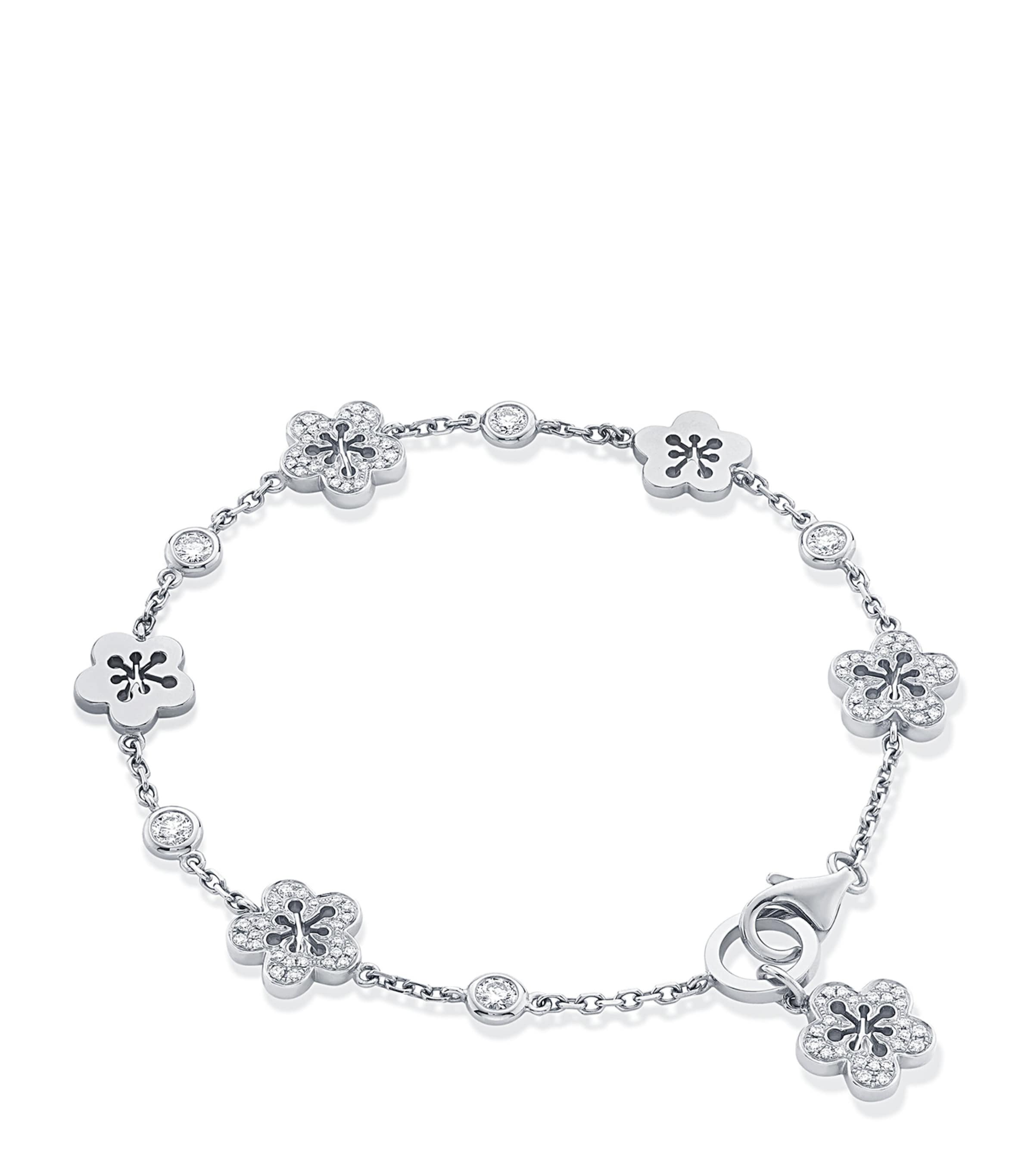 Boodles White Gold and Diamond Blossom Charm Bracelet Silver