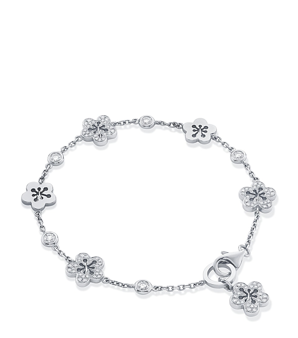 Boodles White Gold and Diamond Blossom Charm Bracelet Silver