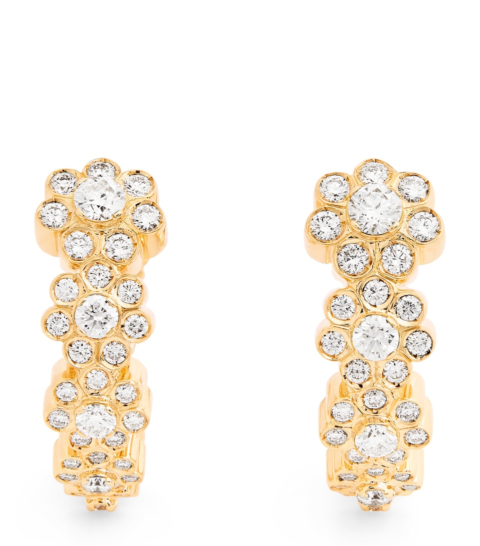 Yellow Gold and Diamond Grande Boucle Fleurs Hoop Earrings