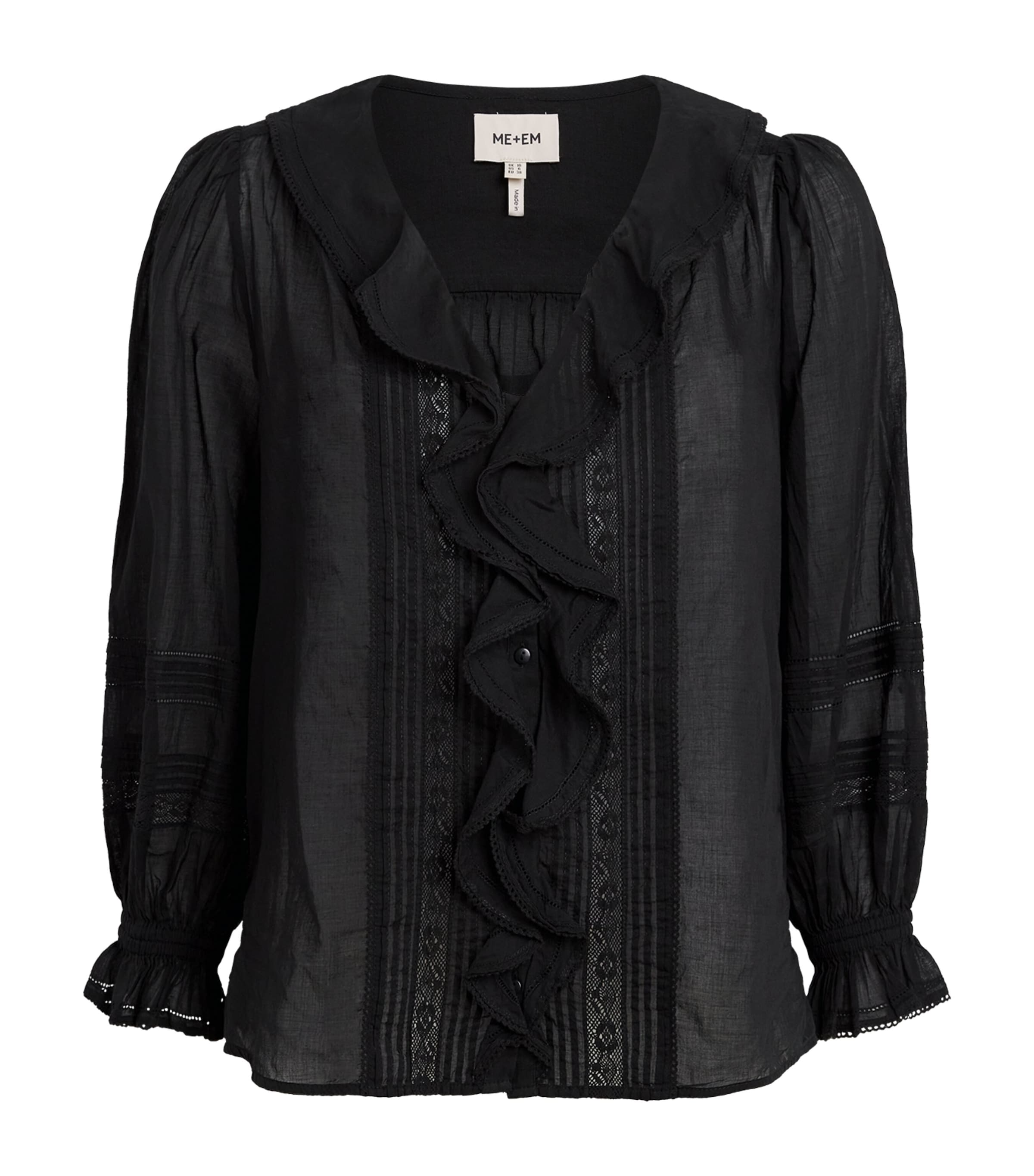ME+EM Womens Cotton Voile Ruffle Blouse Black