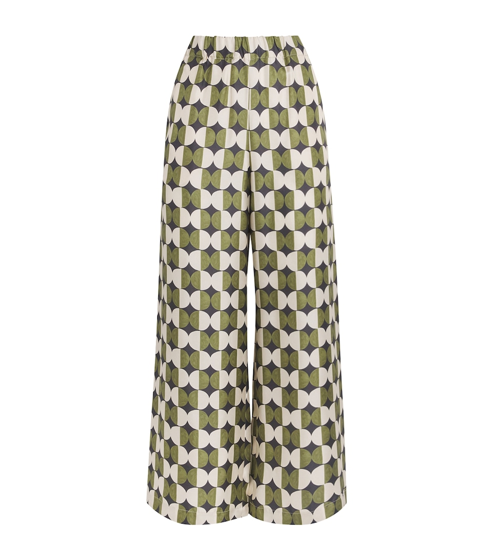 Silk Graphic Print Wide-leg Trousers