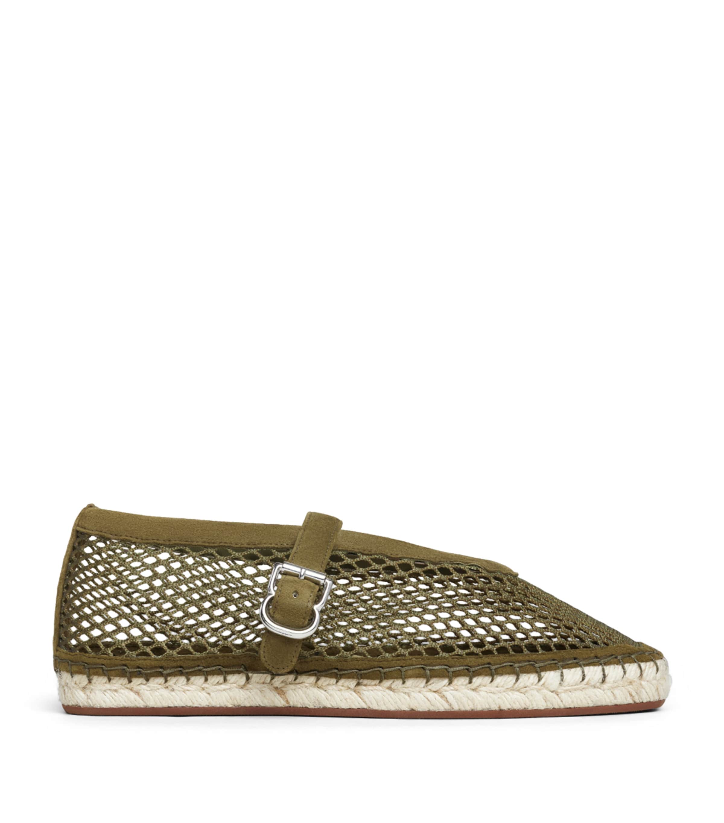 Alaïa Suede Mesh Espadrille Flats Kaki