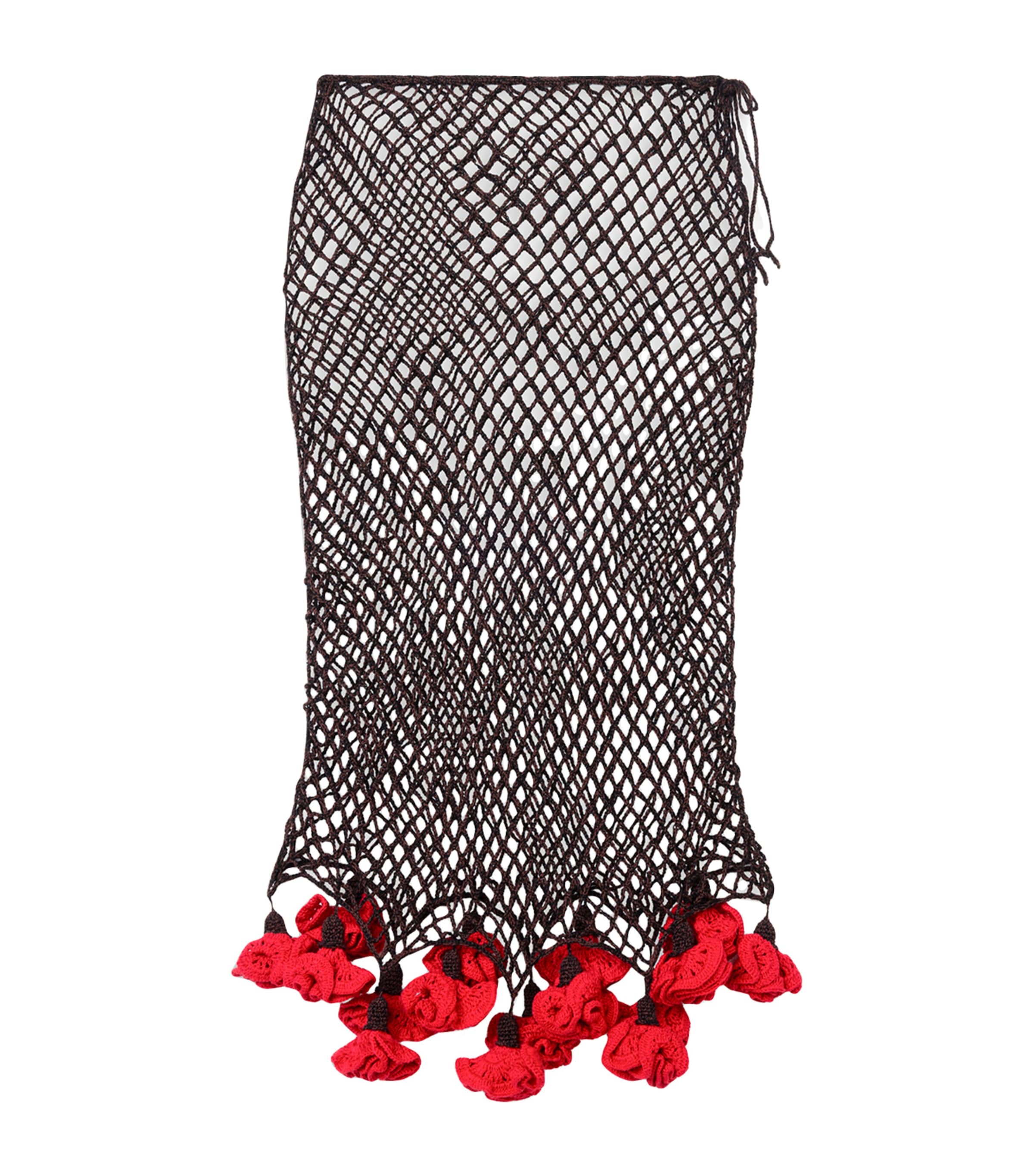 Alaïa Womens Floral Crochet Midi Skirt Brown/red