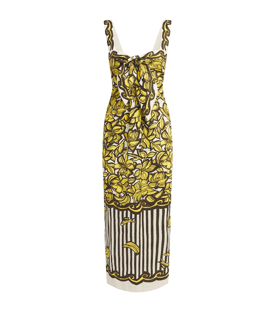 ALEMAIS Womens Hemp Printed Mona Midi Dress Yellow