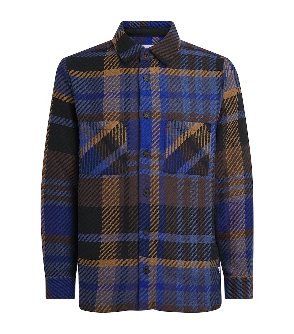 Wax London Mens Check Whiting Overshirt Blue / Brown