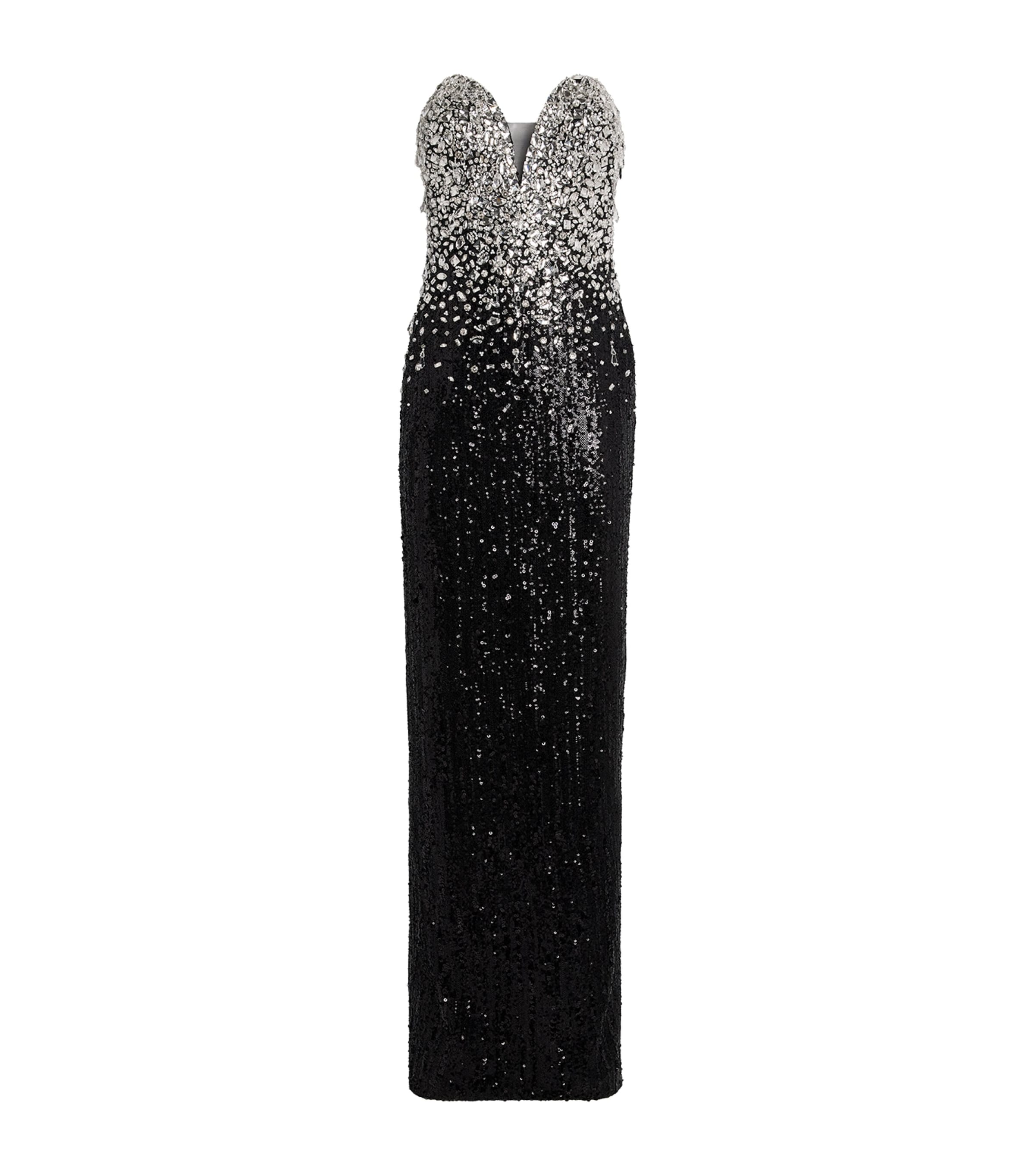 Pamella Roland Womens Embellished Dégrade Gown Silver/black