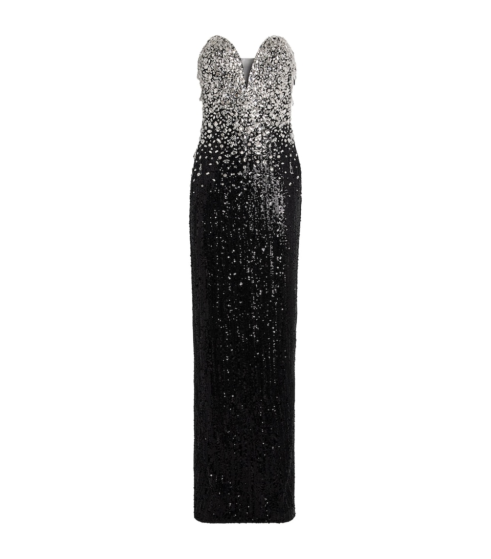 Pamella Roland Womens Embellished Dégrade Gown Silver/black