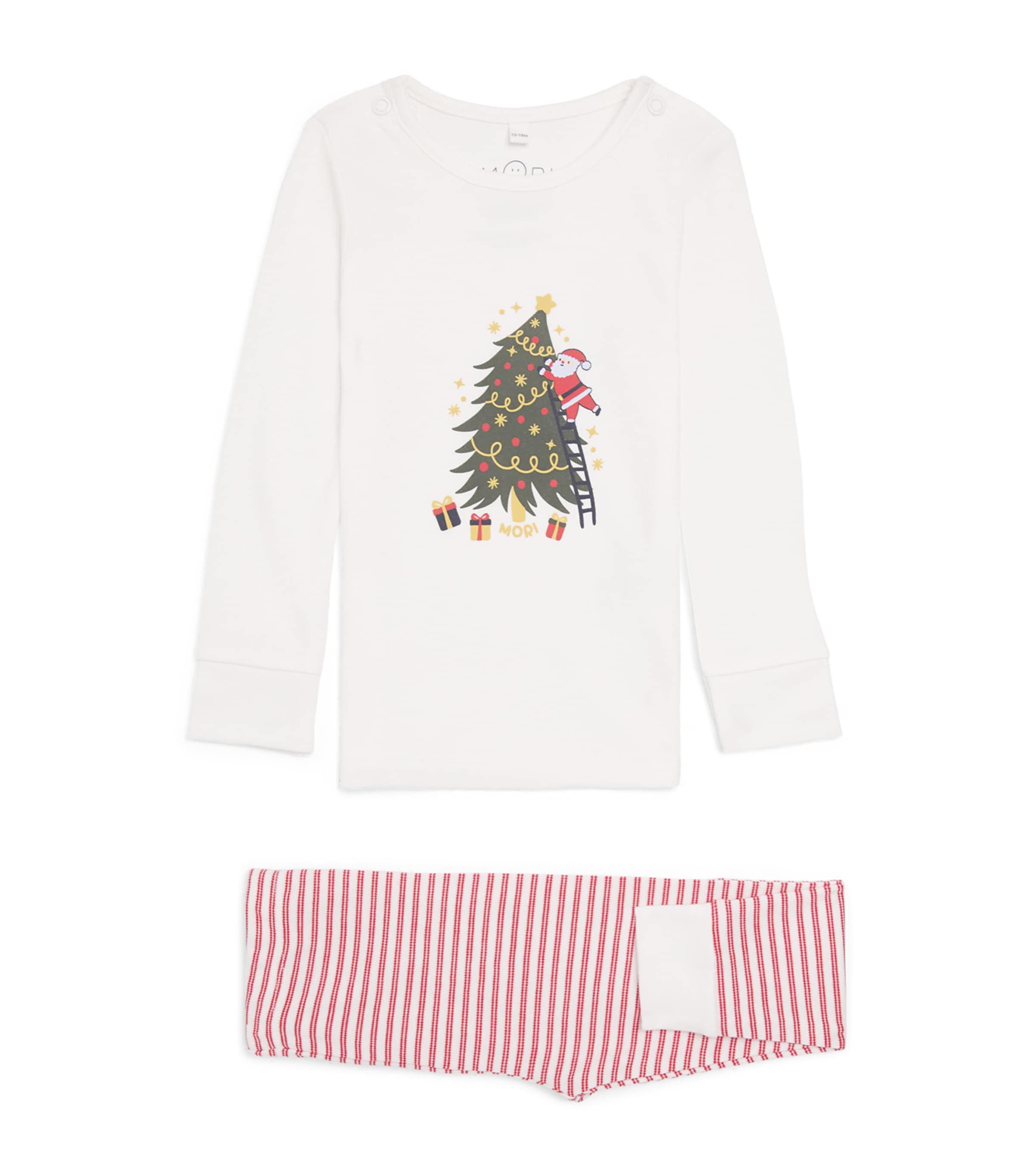 MORI Bamboo-Blend Festive Pyjama Set (12-36 Months) Tofu & Red Stripe