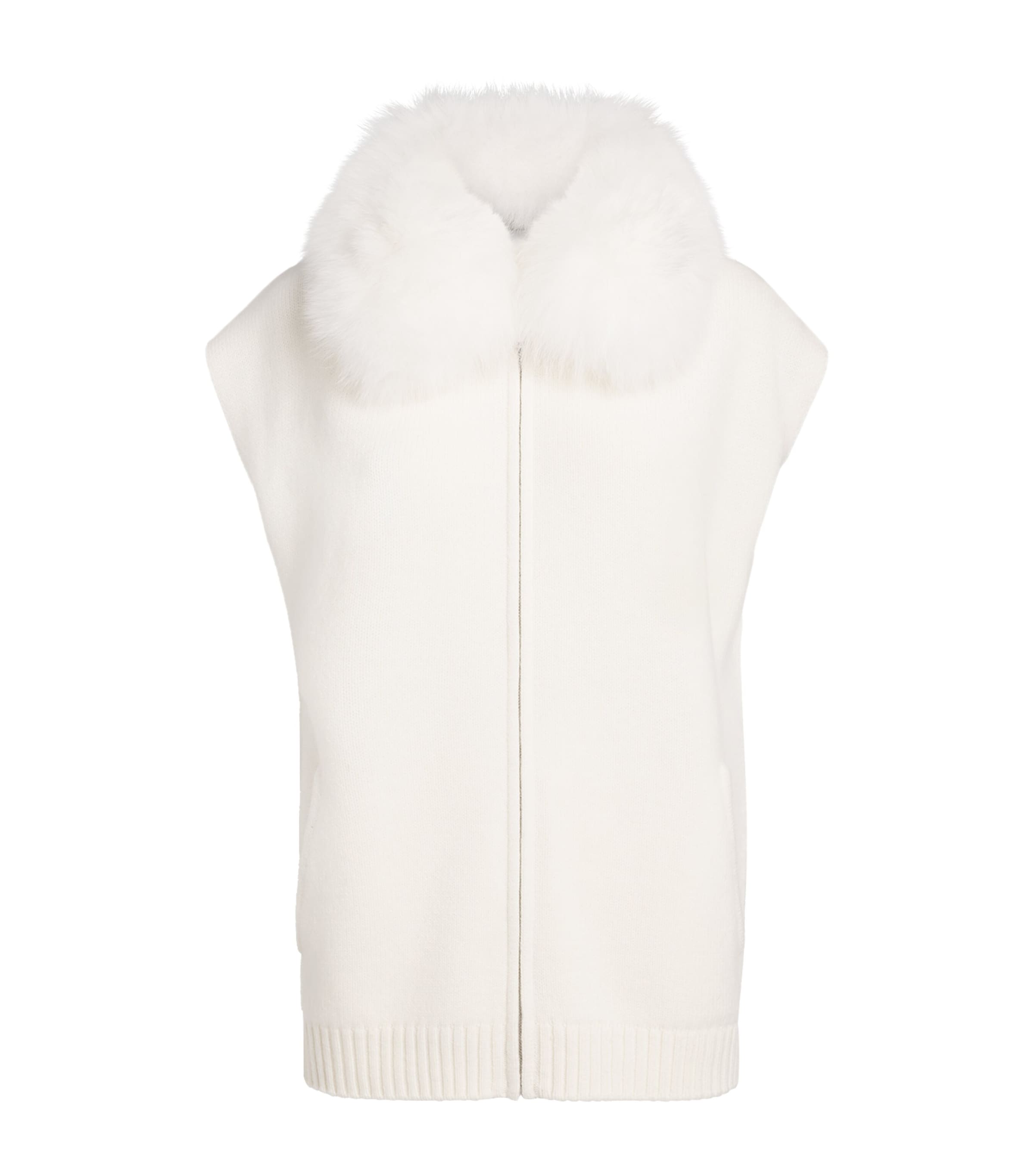 Yves Salomon Womens Merino Wool Fur-Trim Gilet