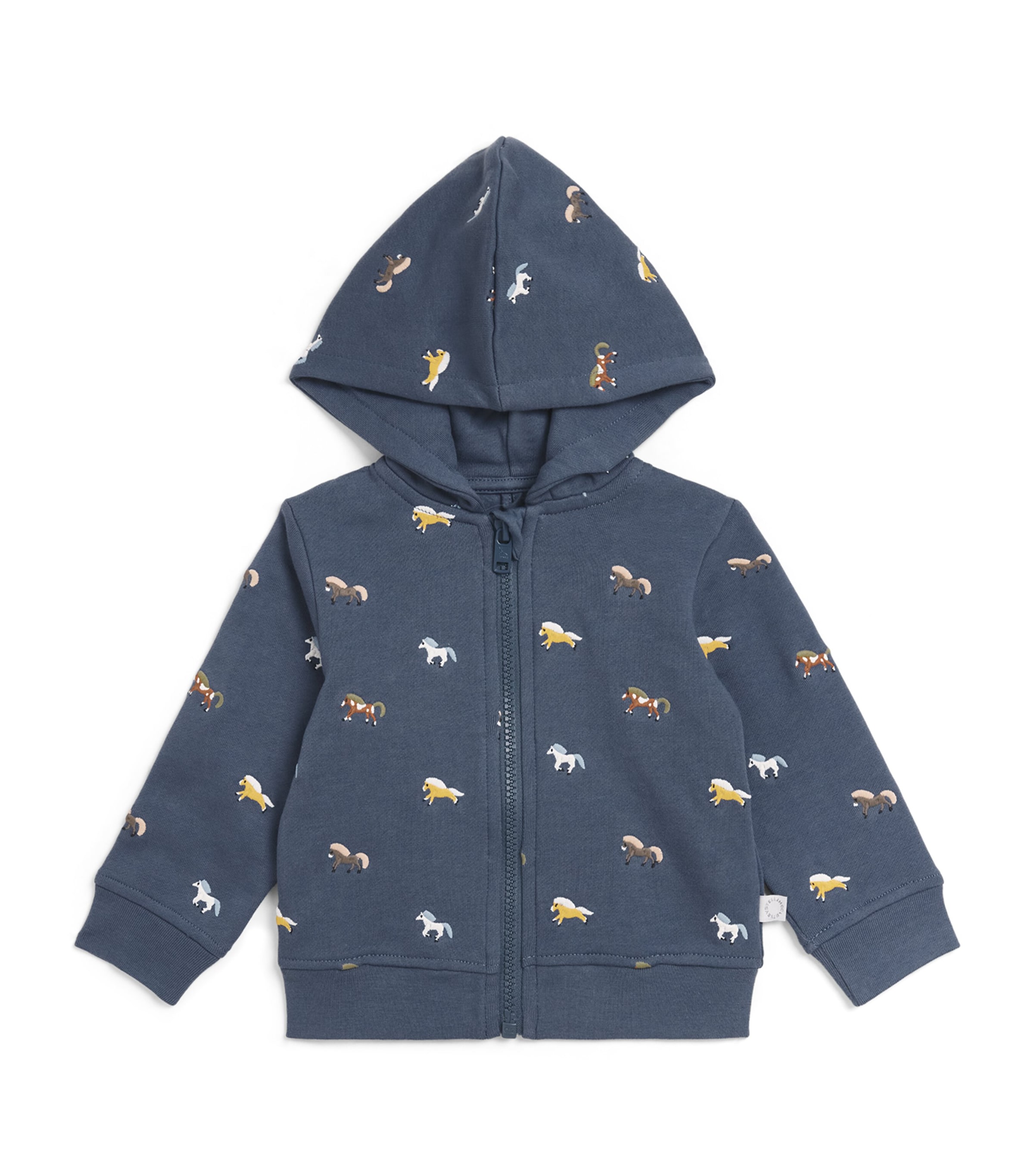 Stella McCartney Kids Cotton Horse Zip-Up Hoodie (6-36 Months) Avio/embroidery