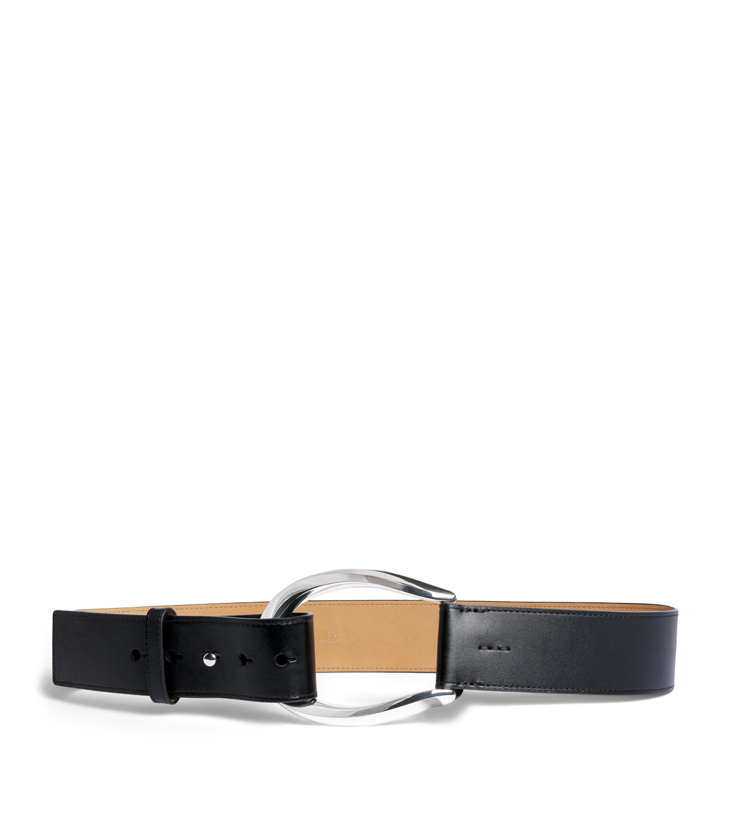 Polo Ralph Lauren Leather Stirrup-Buckle Wide Belt Black