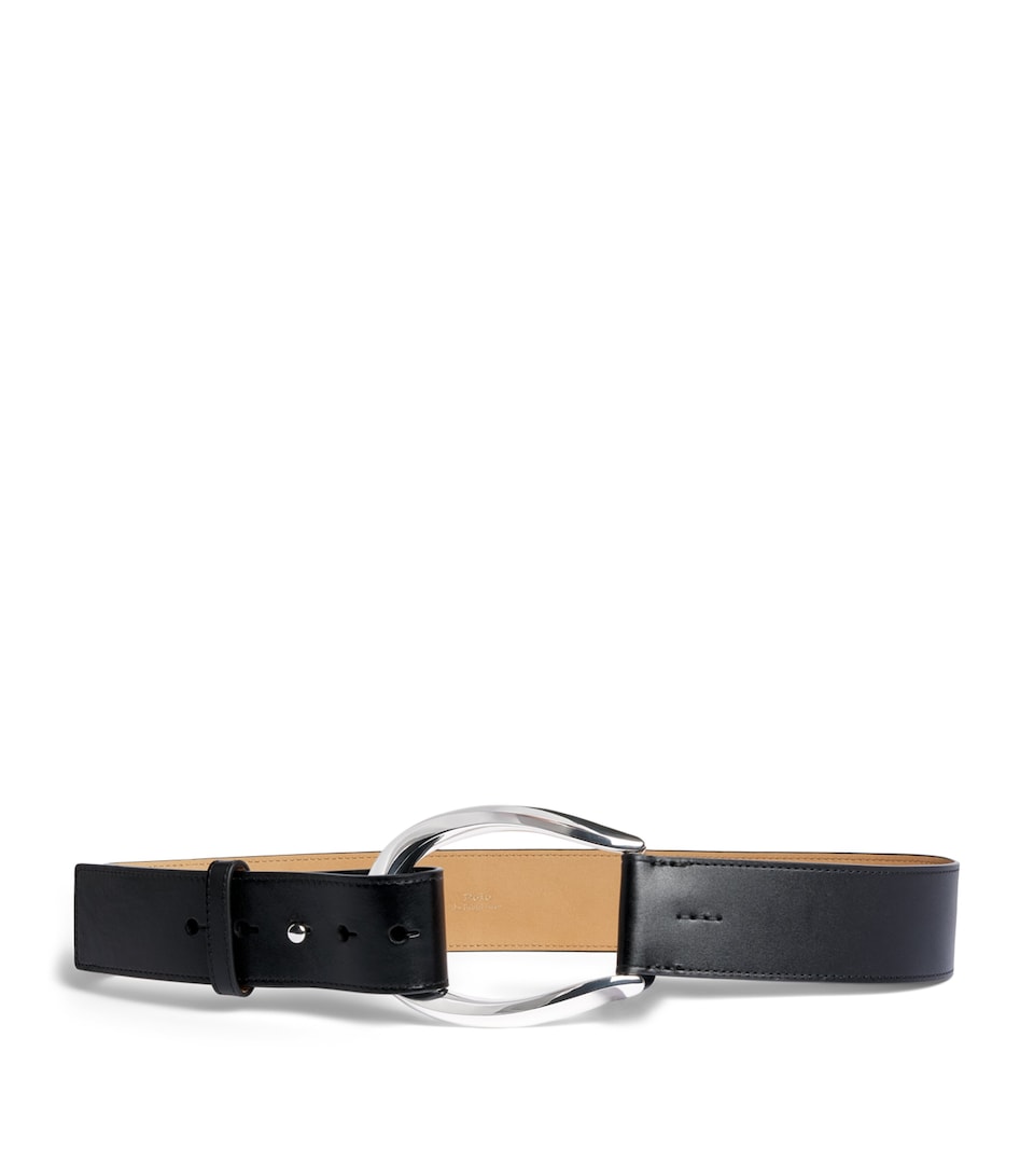 Polo Ralph Lauren Leather Stirrup-Buckle Wide Belt Black
