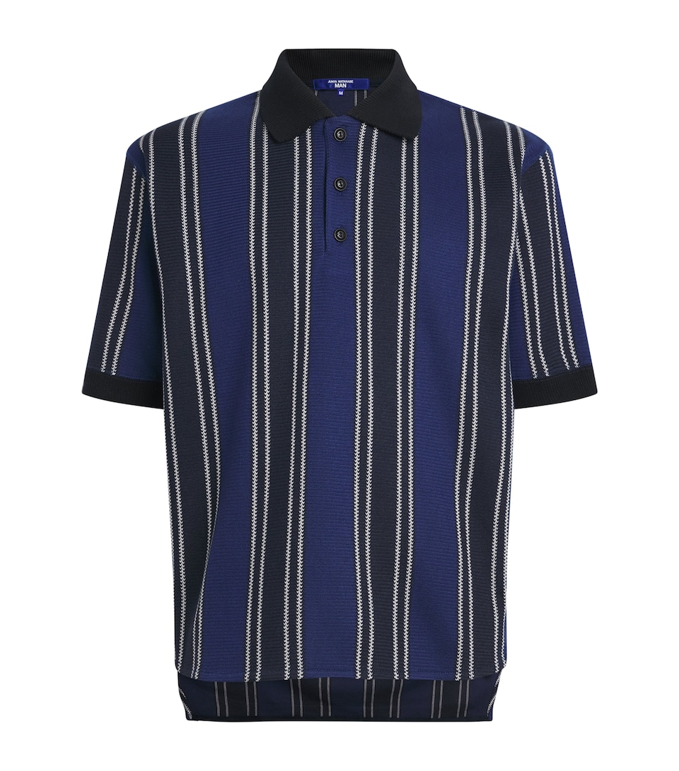 Junya Watanabe MAN Mens Stripe Short-Sleeve Polo Shirt Nvy/blu/wht
