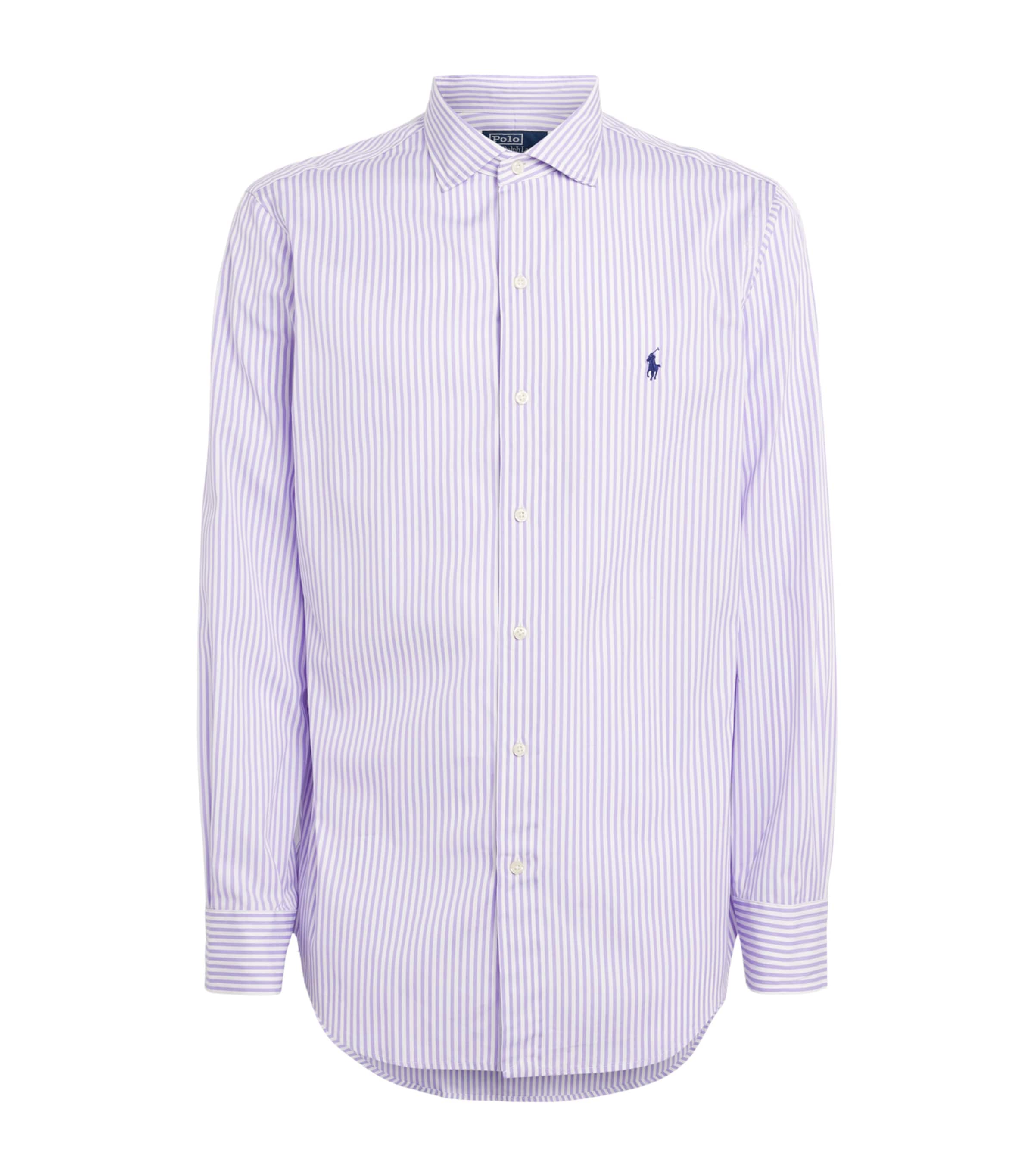 Polo Ralph Lauren Mens Cotton Stripe Custom Fit Shirt Pder Prple Wht