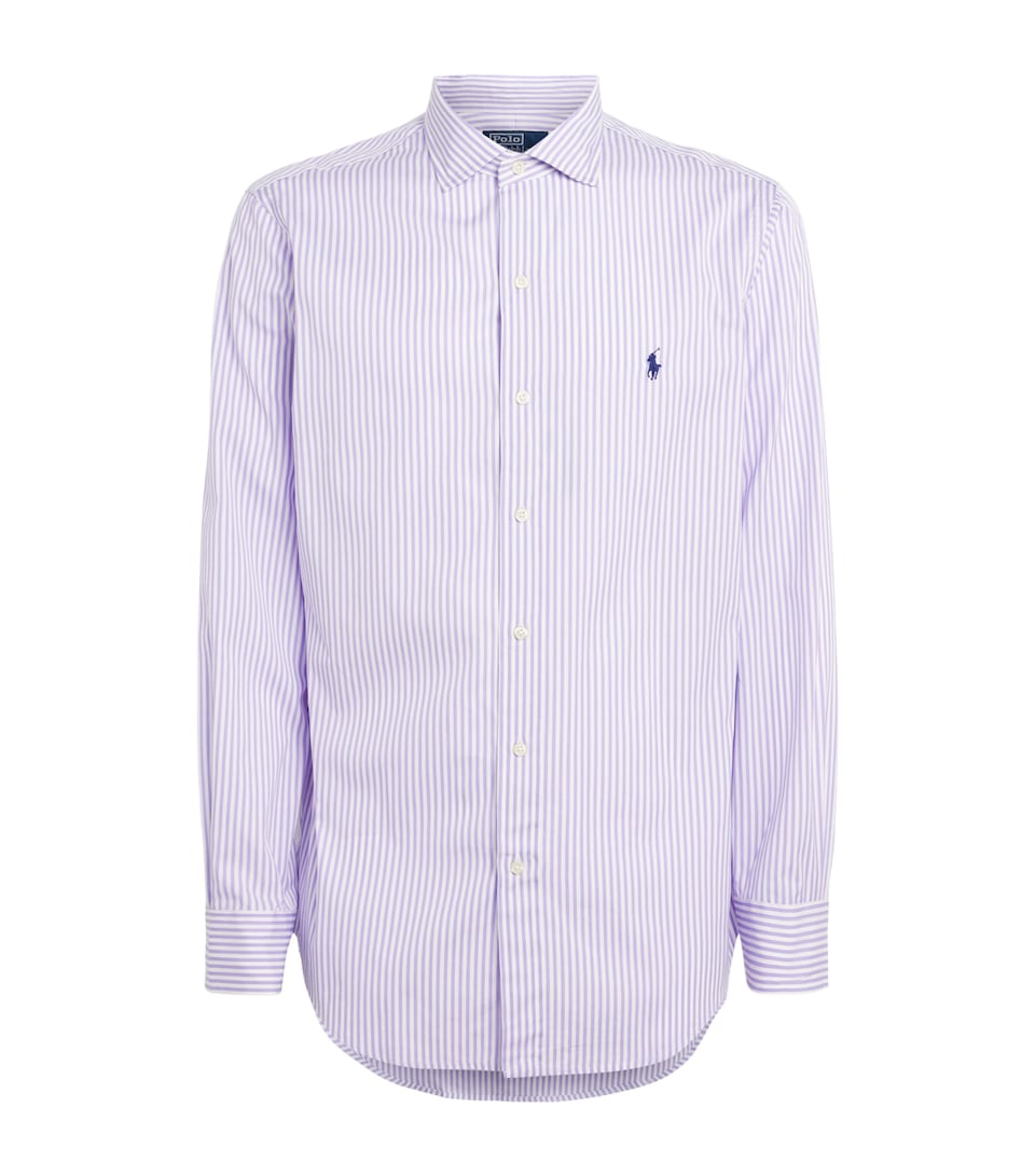 Polo Ralph Lauren Mens Cotton Stripe Custom Fit Shirt Pder Prple Wht