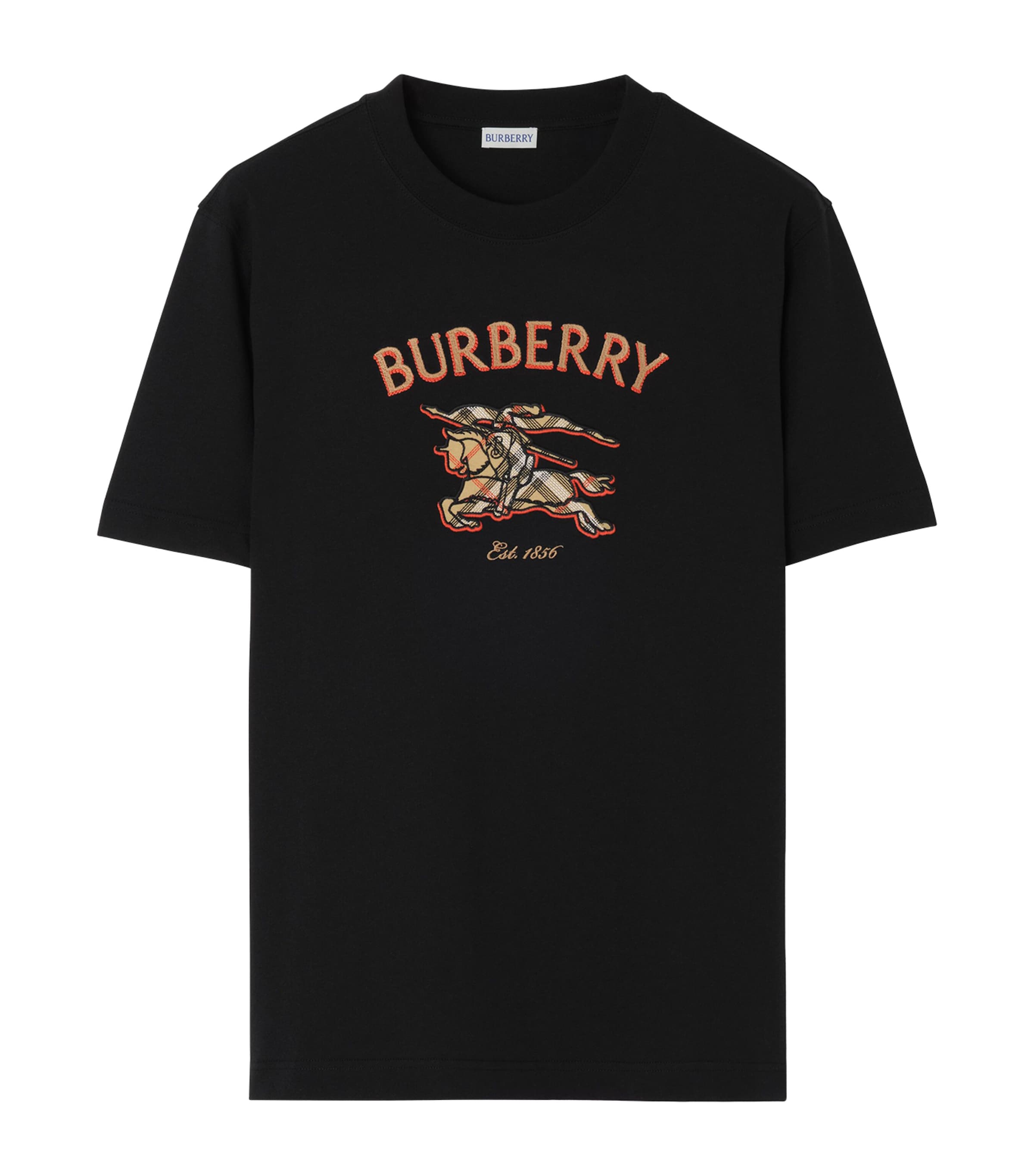 Burberry Mens Cotton Check-EKD Appliqué T-Shirt Black