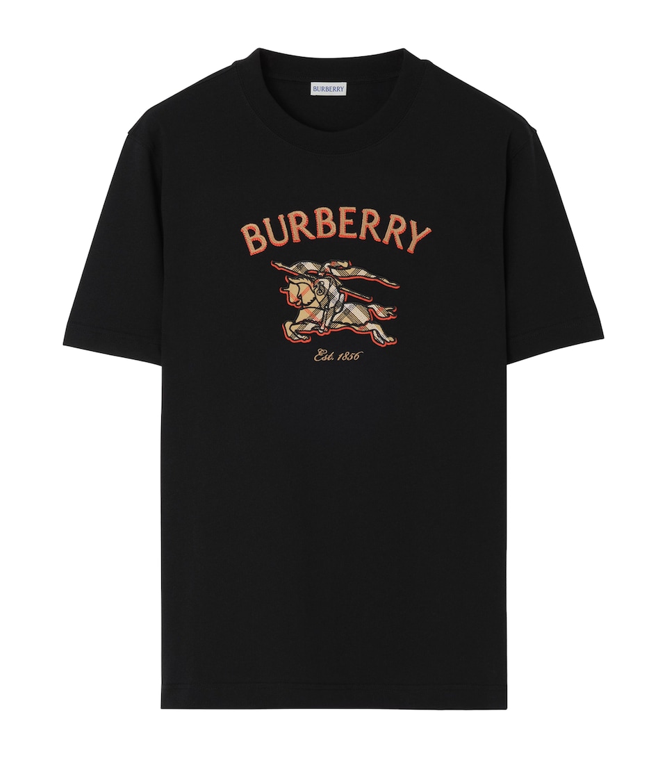 Burberry Mens Cotton Check-EKD Appliqué T-Shirt Black