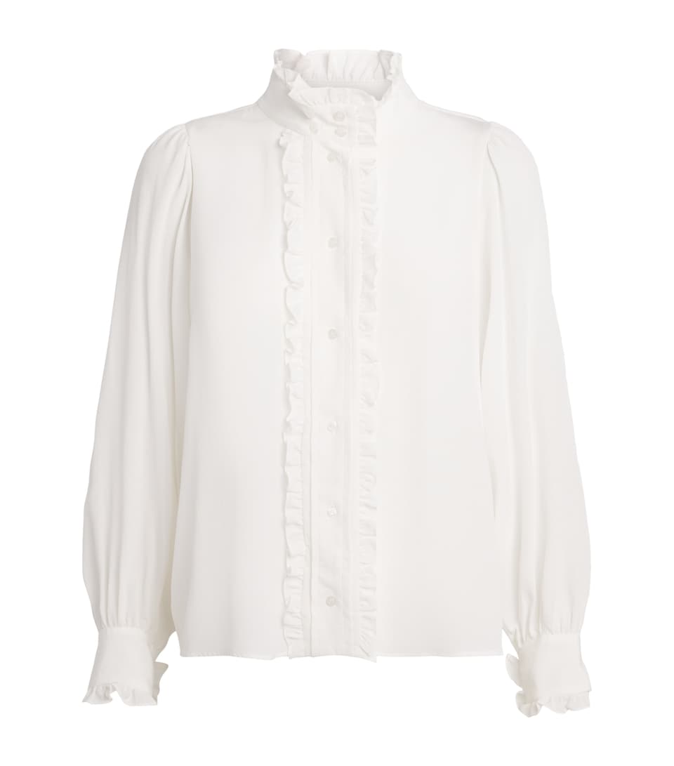 Sandro Paris Womens Silk Ruffle Blouse White