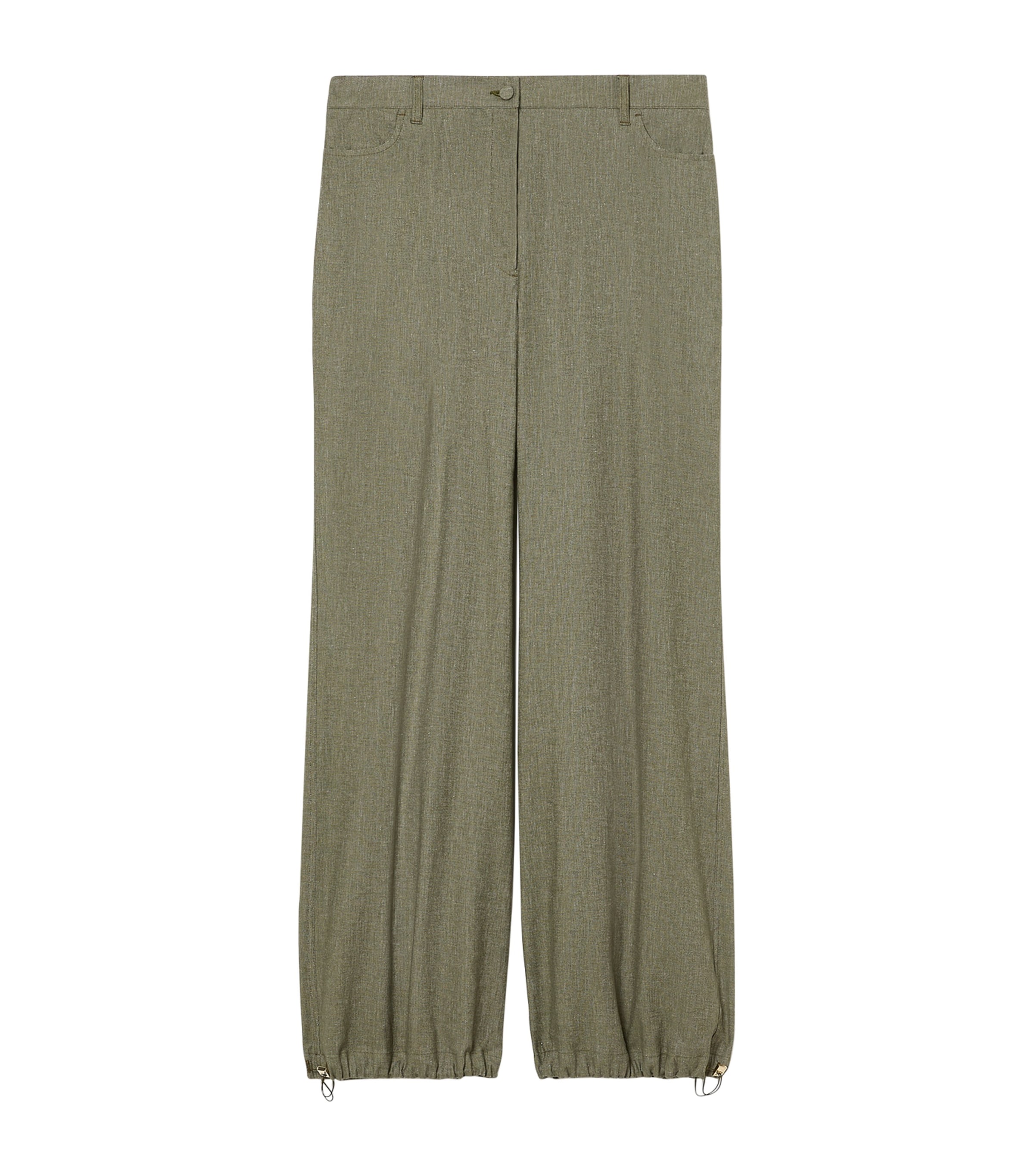 Marina Rinaldi Womens Cotton-Linen-Blend Wide-Leg Trousers Kaki