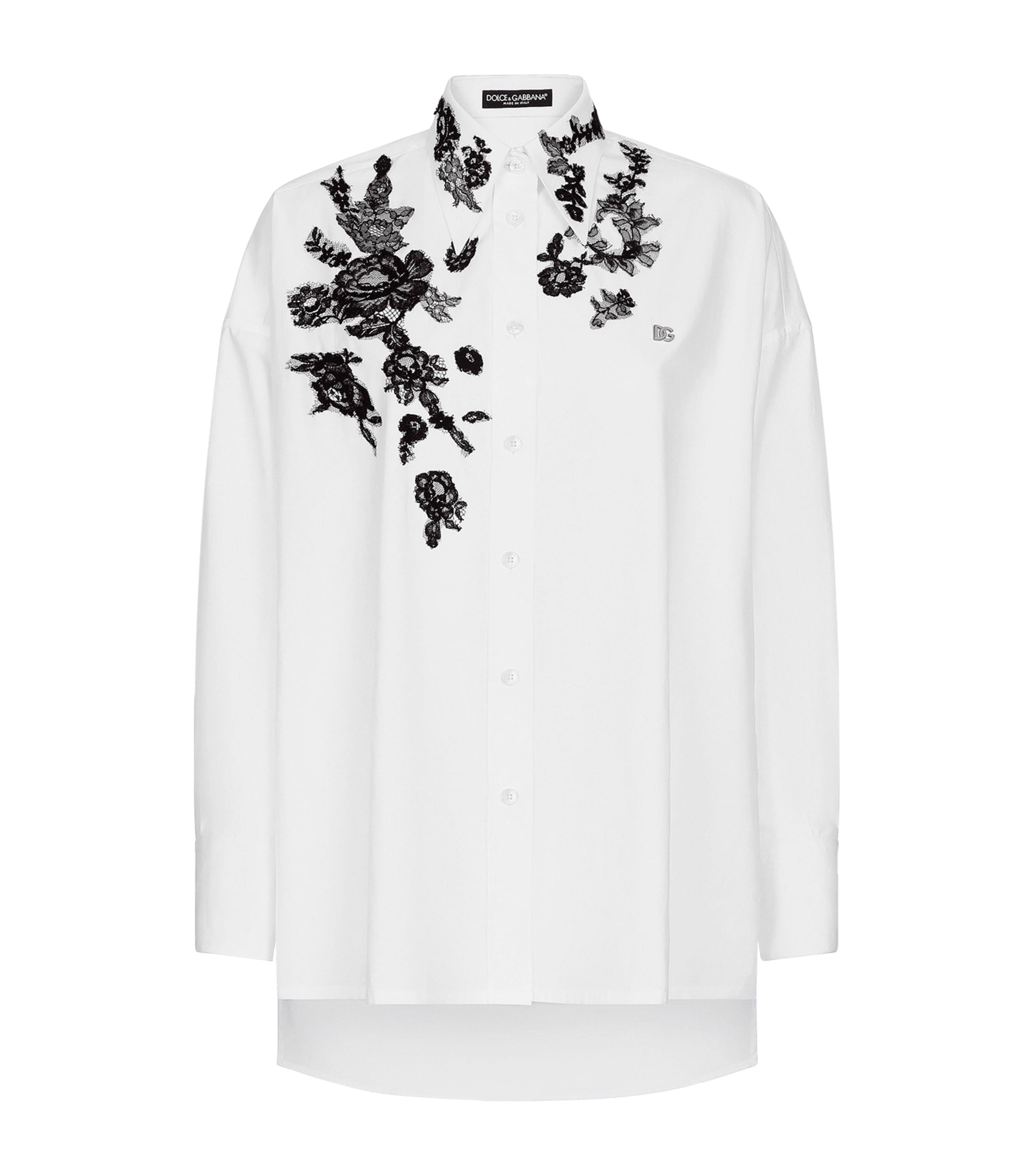 Cotton-Blend Floral Lace-Embellished Shirt