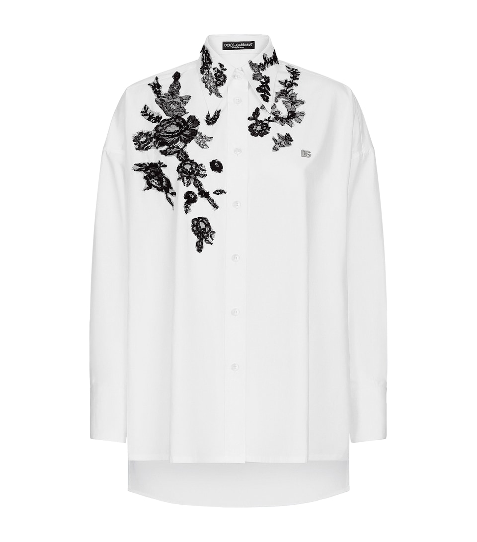 Cotton-Blend Floral Lace-Embellished Shirt