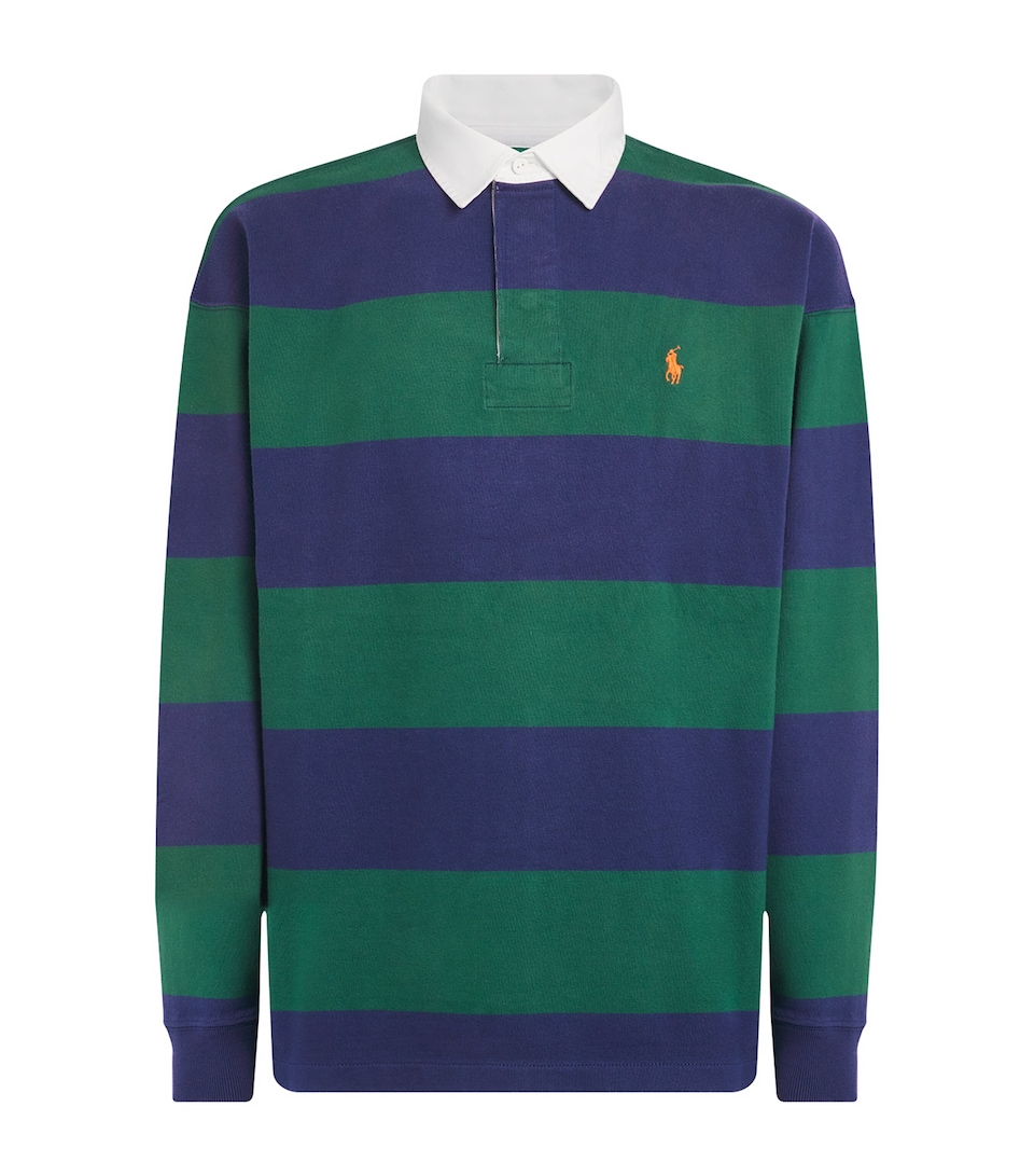 Polo Ralph Lauren Mens Cotton Stripe Rugby Shirt Prk Green/drk Cblt