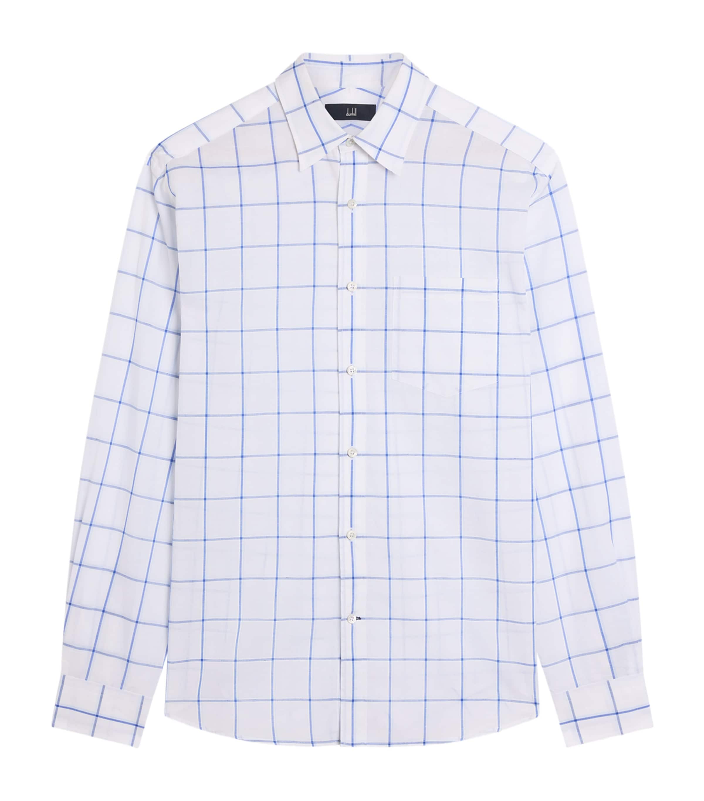 Dunhill Mens Cotton-Linen Check Shirt Blue