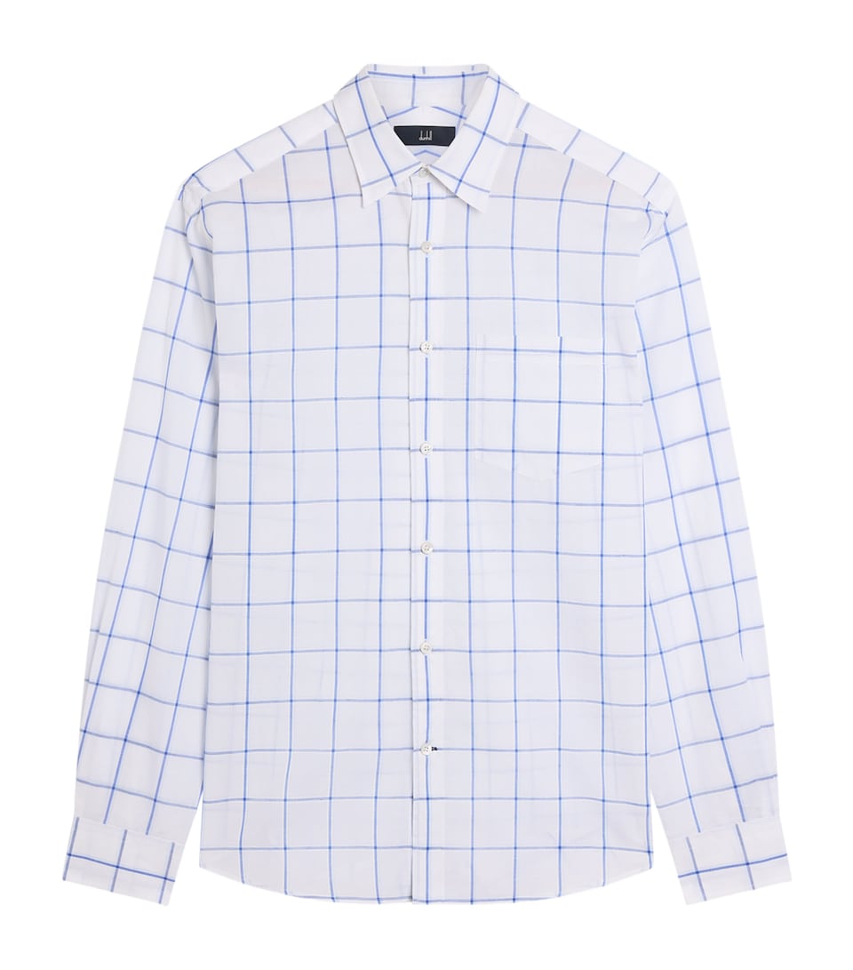 Dunhill Mens Cotton-Linen Check Shirt Blue