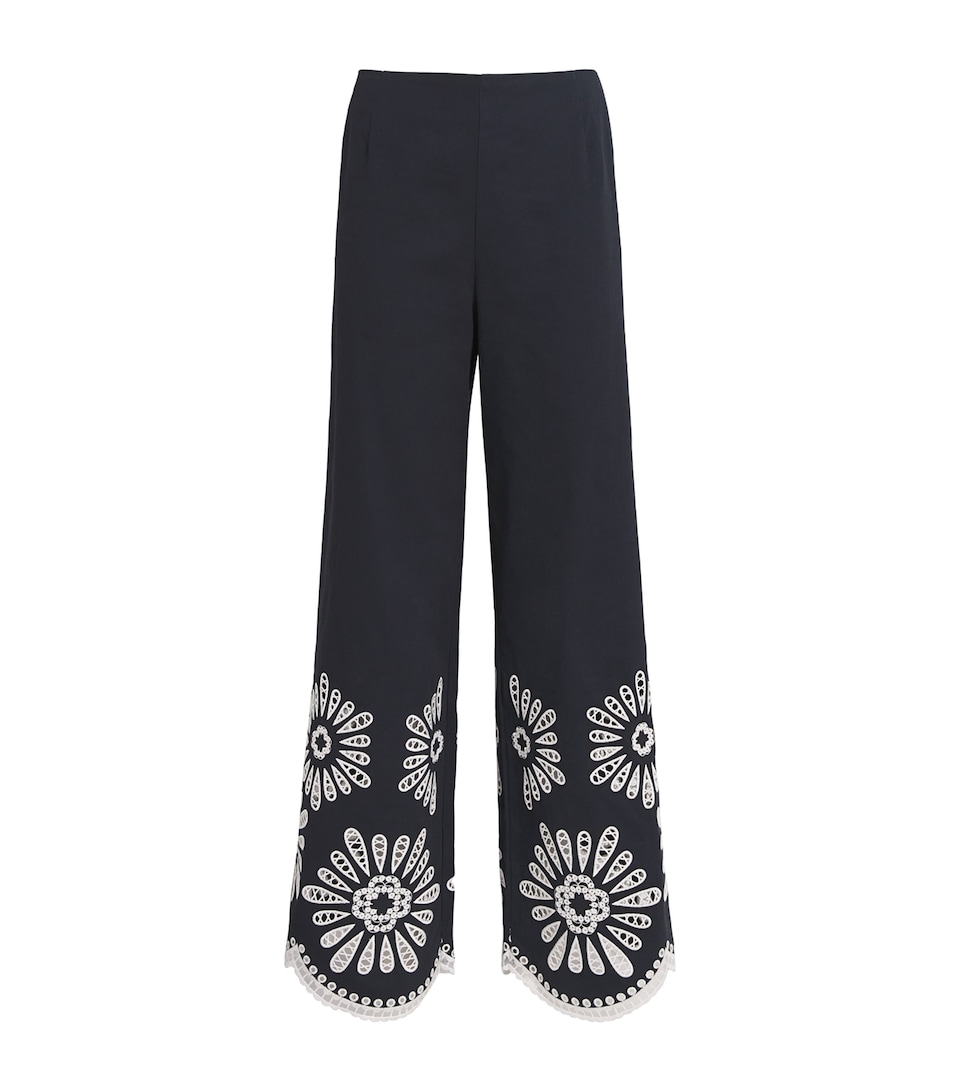 Embroidered Wide-Leg Trousers