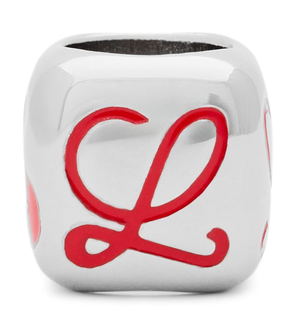 LOEWE Anagram Dice Bag Charm Silver/red