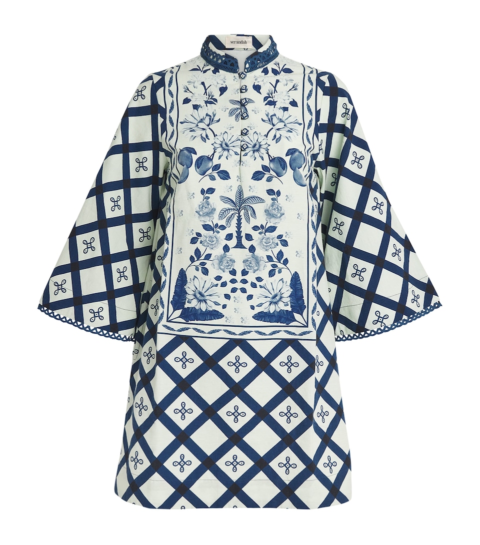 Cotton-Linen Floral Print Mini Dress