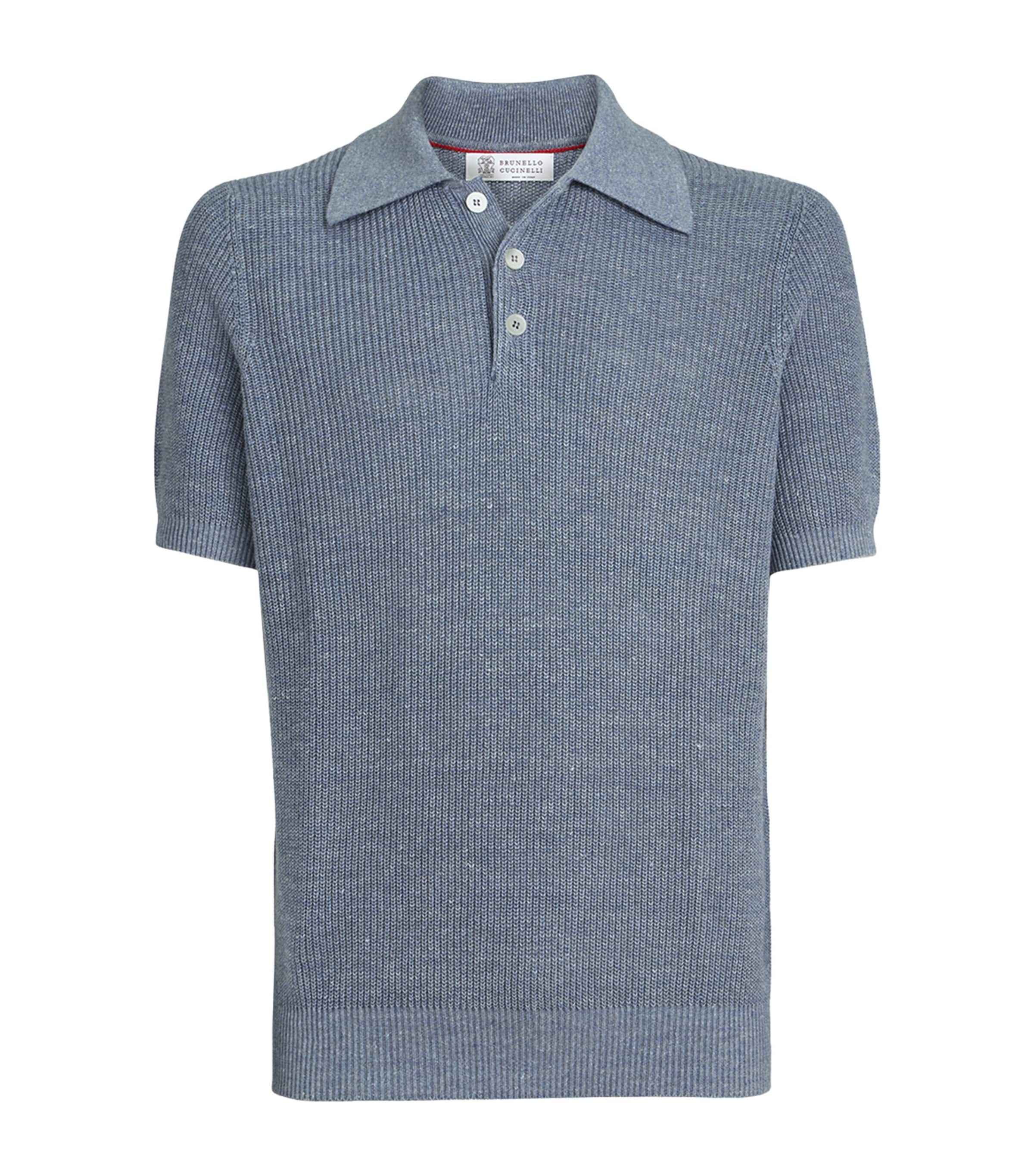 Brunello Cucinelli Mens Linen-Cotton Rib-Knit Polo Shirt