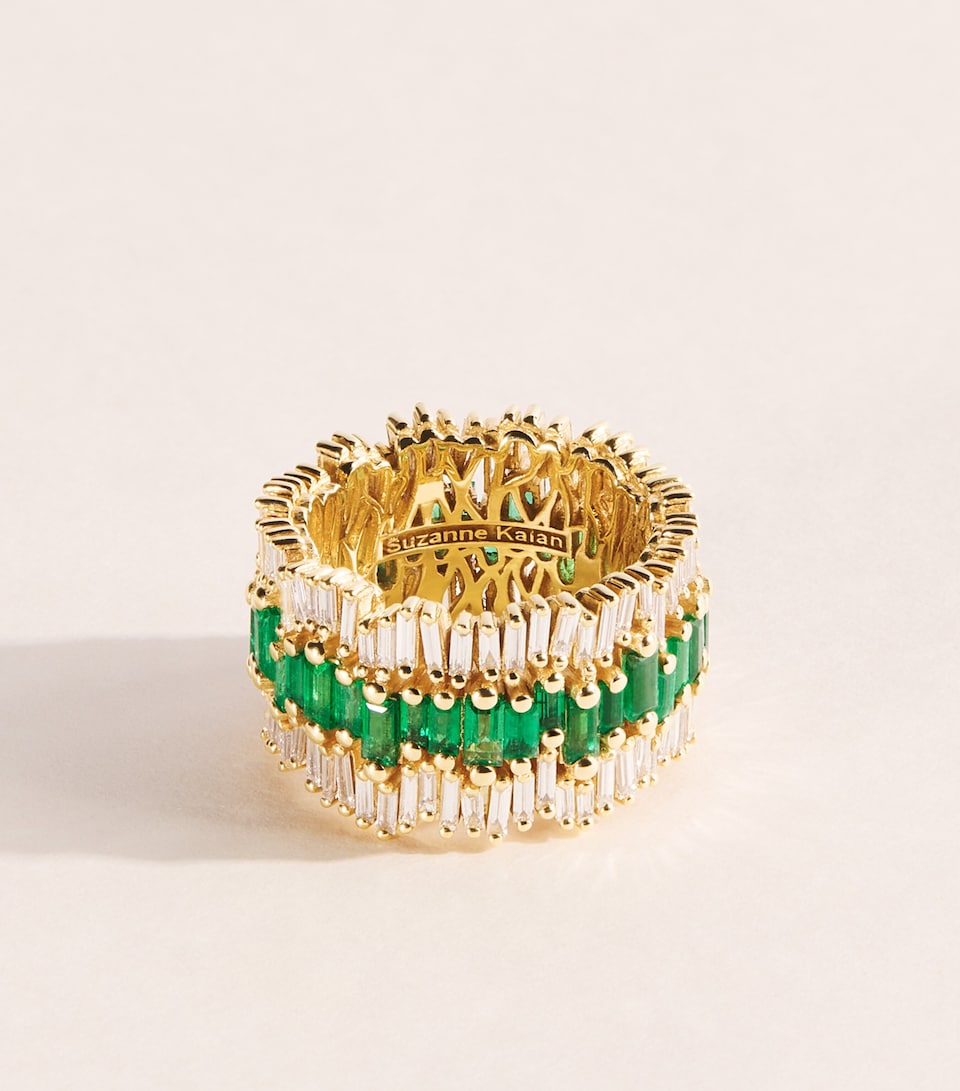 Suzanne Kalan Yellow Gold, Diamond and Emerald Triple Stack Eternity Band Yg/emer