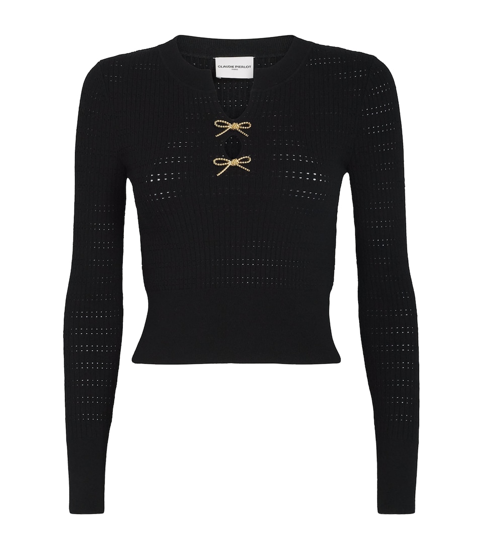 Bow-Embellished Cut-Out Sweater