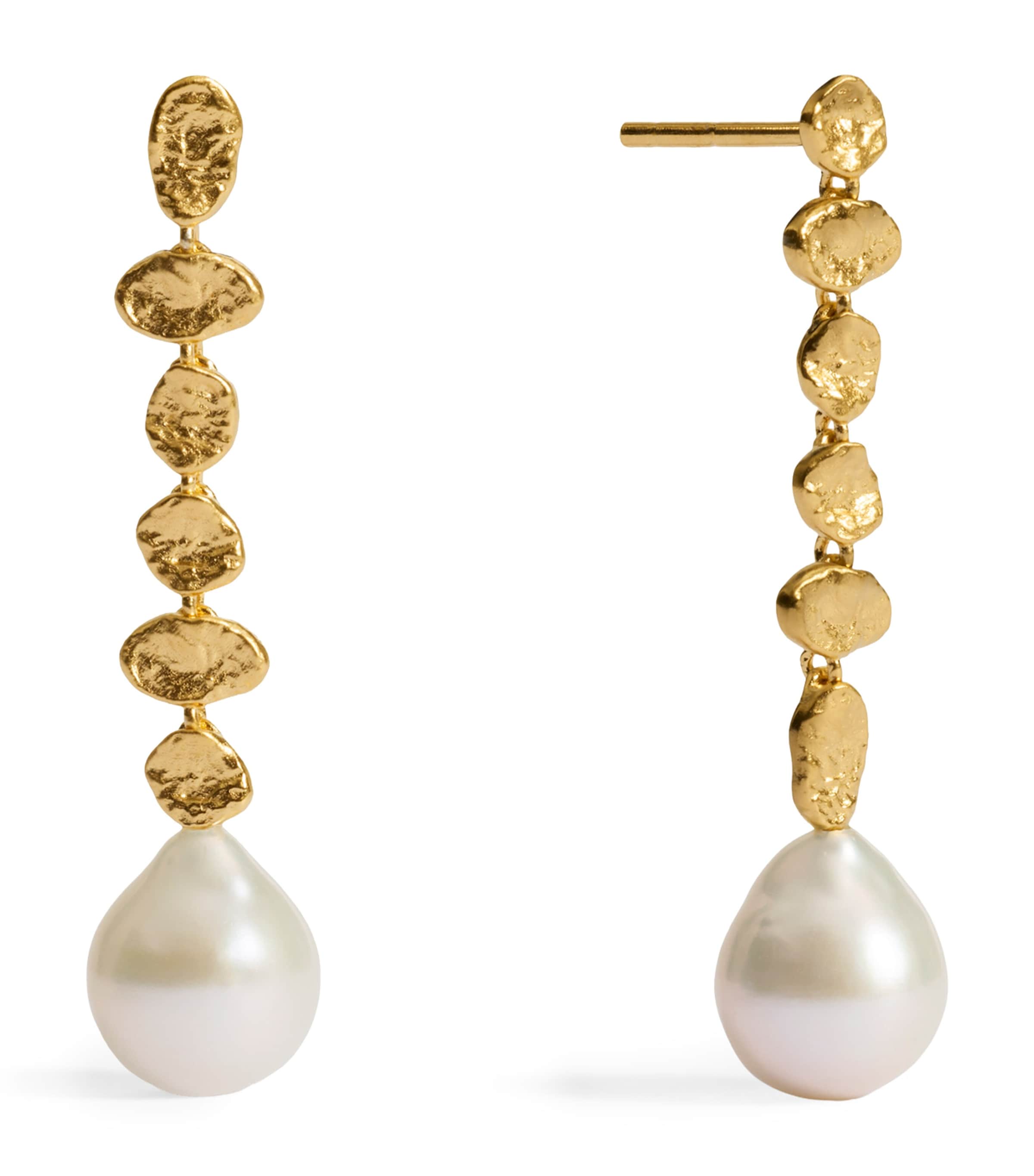 Monica Vinader Gold Vermeil and Pearl Capri Drop Earrings White