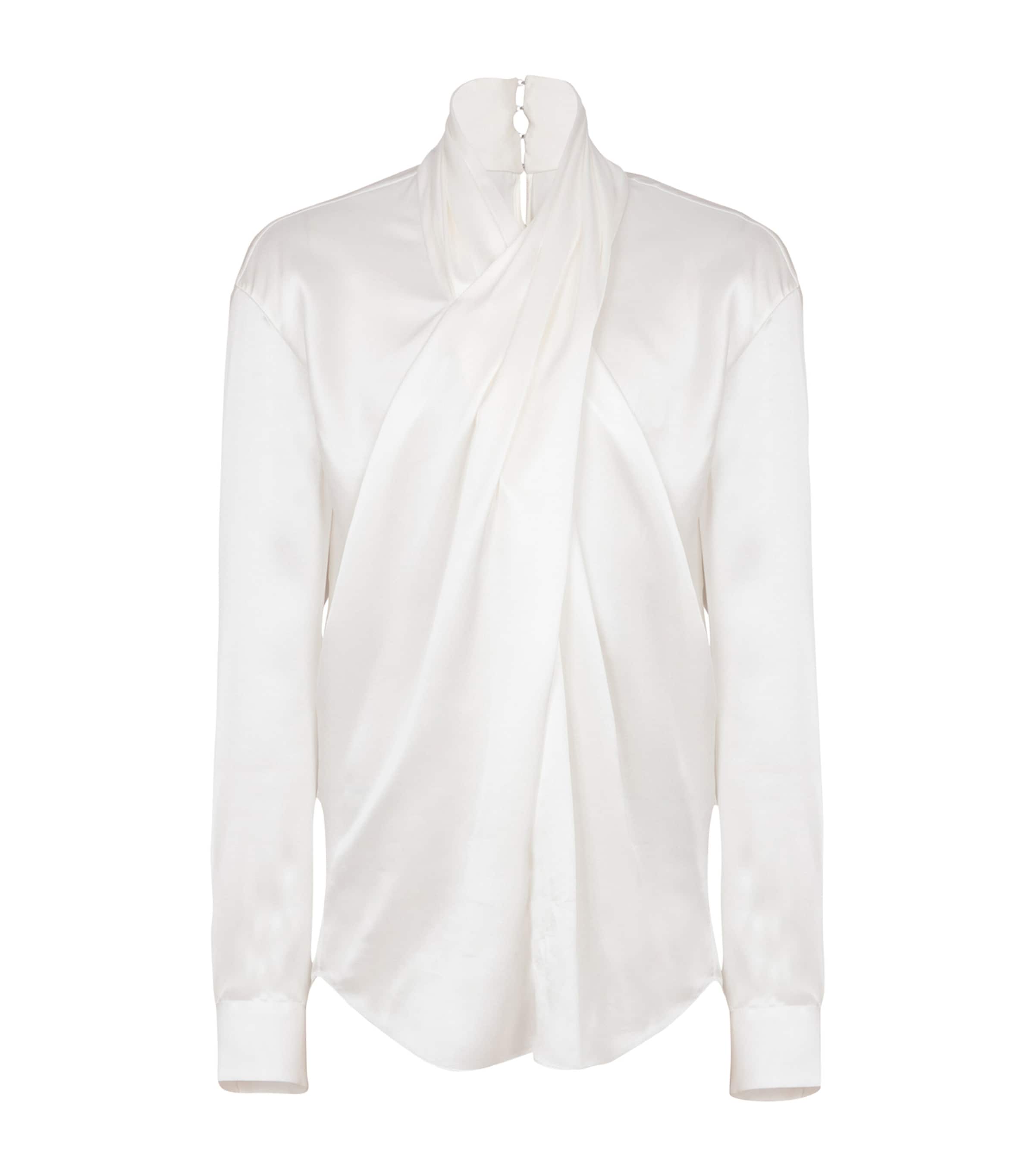 Silk Crossover-Neck Shirt