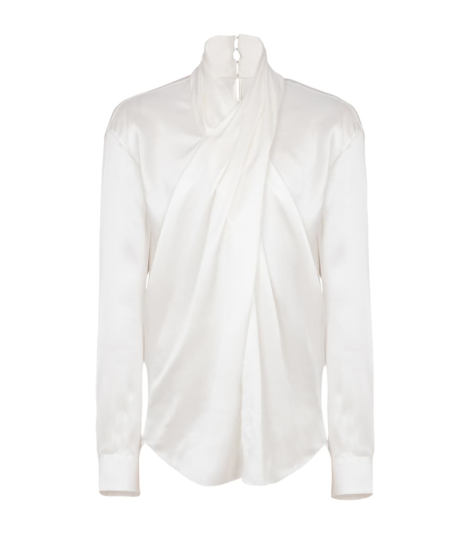 Silk Crossover-Neck Shirt