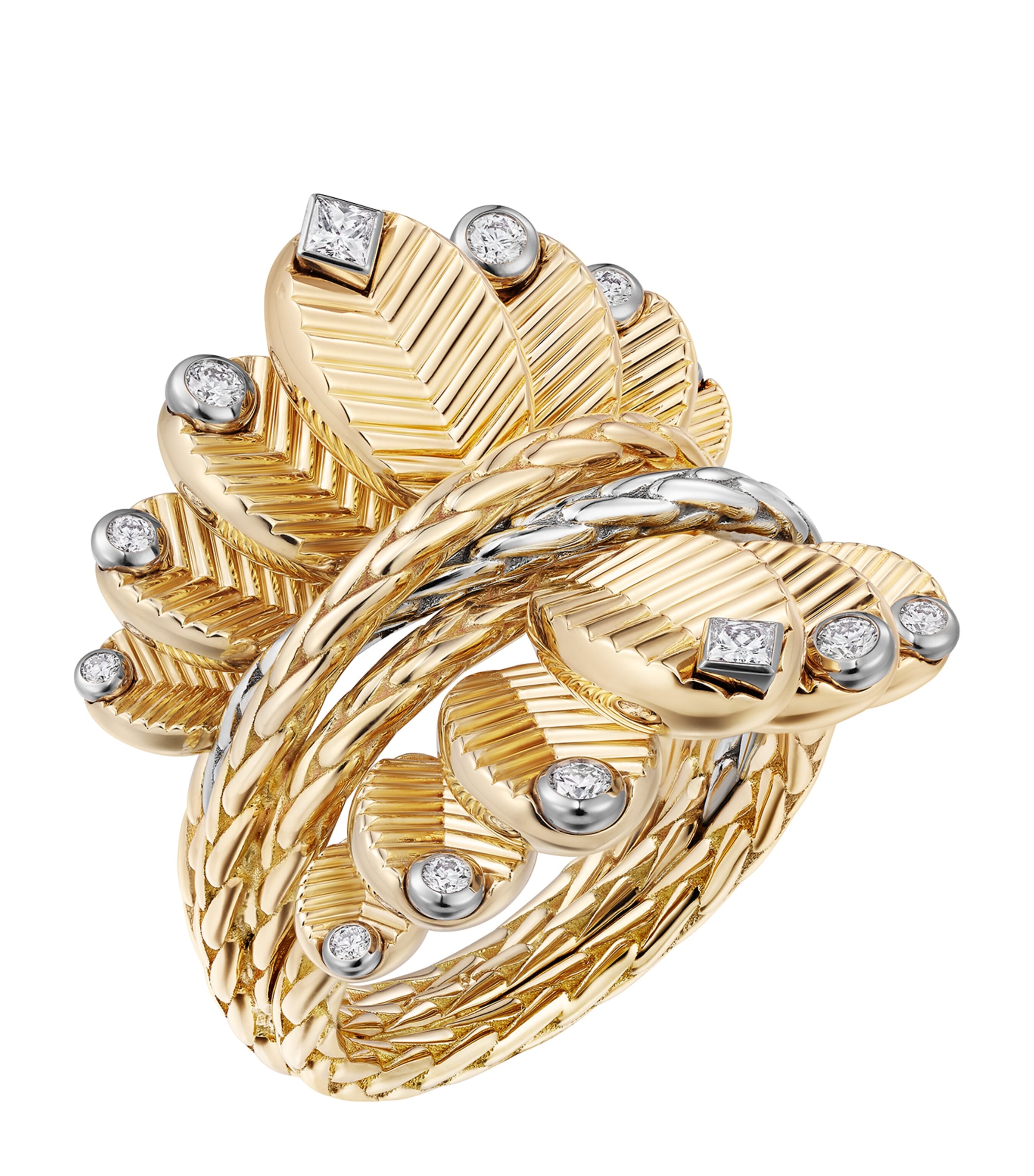 Yellow Gold, White Gold and Diamond Grain de Café Ring