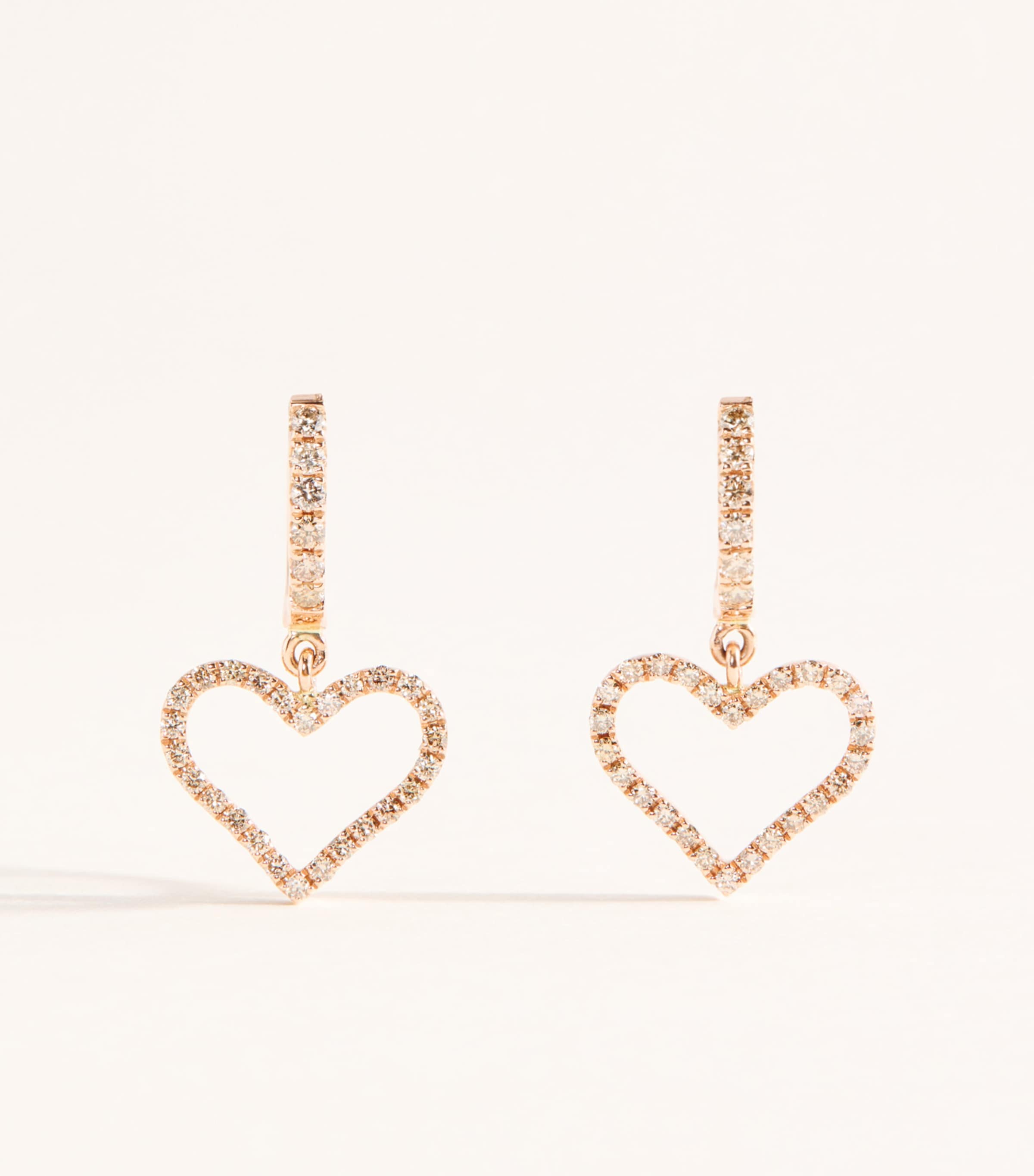 Rosa de la Cruz Rose Gold and Diamonds Heart Charm Earrings Rose Gold