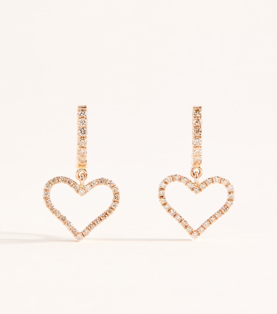 Rosa de la Cruz Rose Gold and Diamonds Heart Charm Earrings Rose Gold