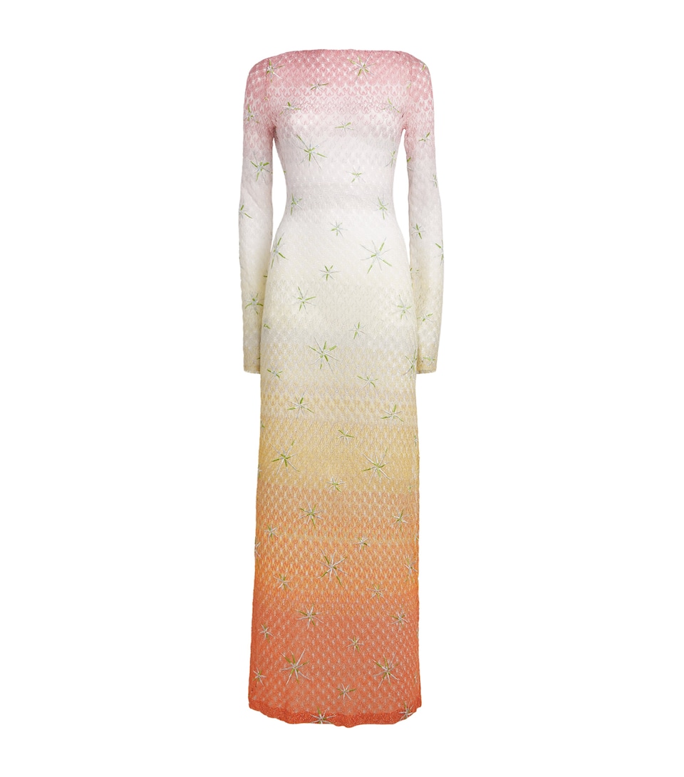 Metallic-Trim Embroidered Midi Dress