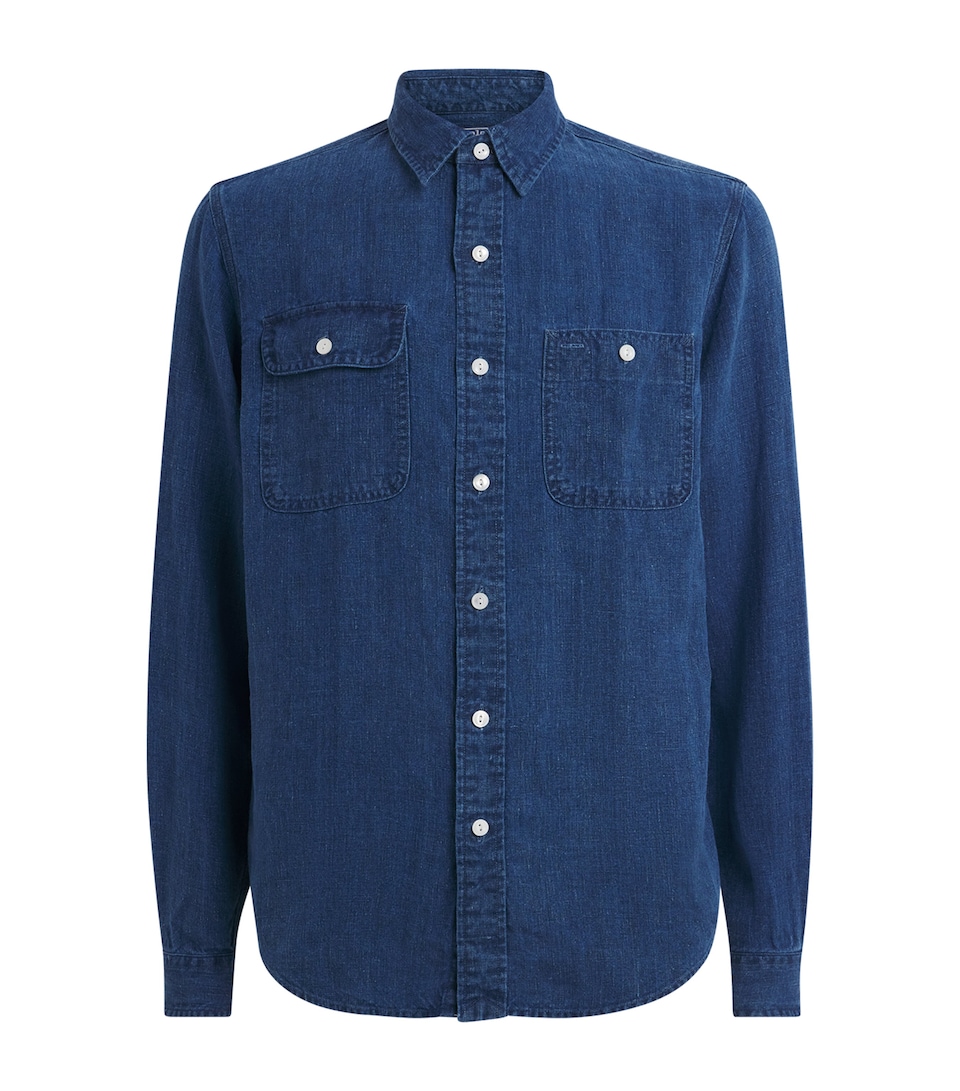 Polo Ralph Lauren Mens Linen Twin-Pocket Shirt Medium Indigo