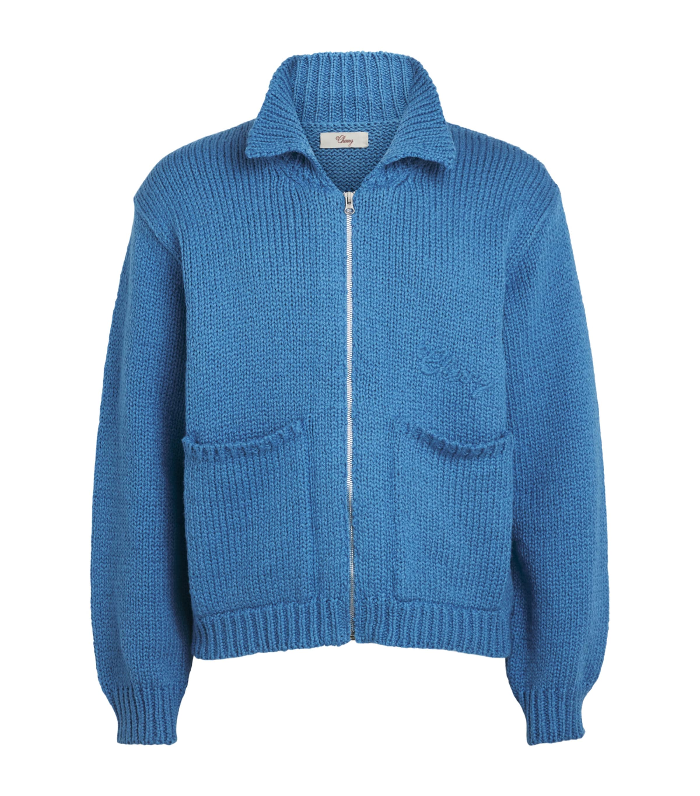 Cherry Los Angeles Mens Cotton Knitted 5 Star Jacket Steel Blue