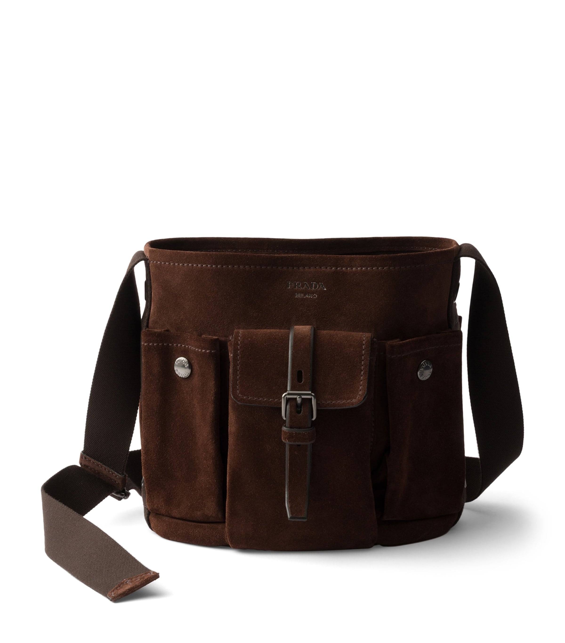 Prada Mini Suede Route Bucket Bag Brown