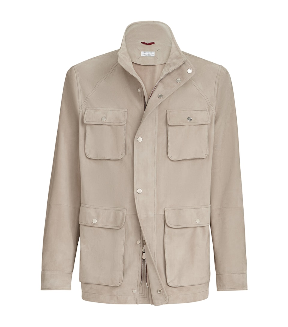 Brunello Cucinelli Mens Suede Safari Jacket Marmo