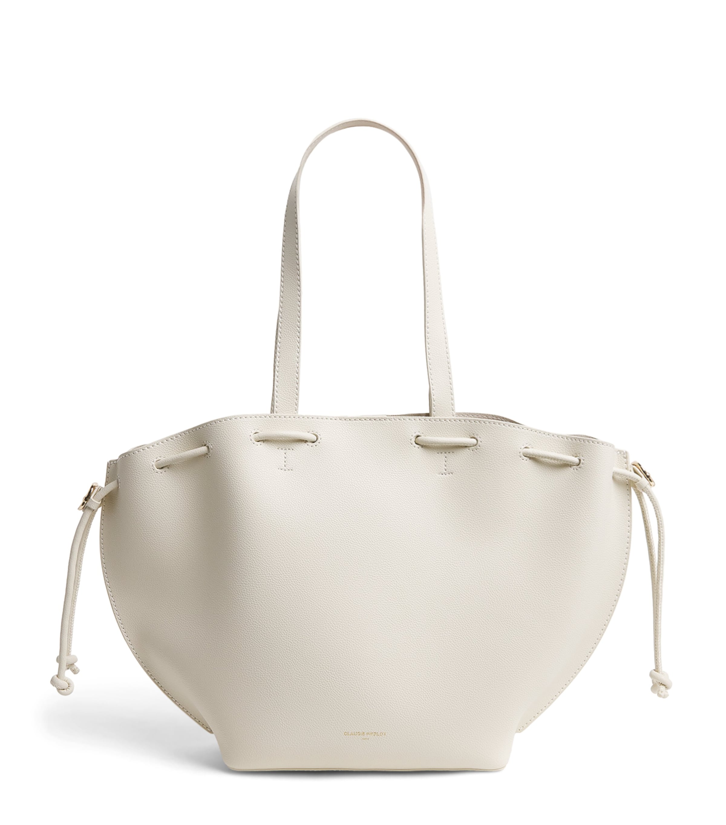 Claudie Pierlot Grained Leather Alban Tote Bag Ecru