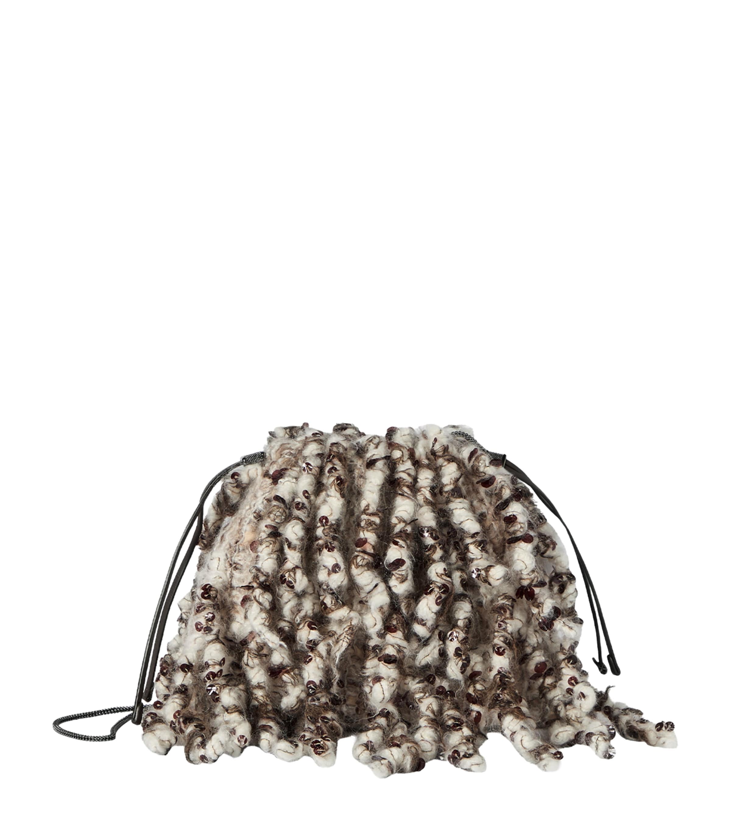 Brunello Cucinelli Leather Embroidered Dazzling Twist Pouch Bag