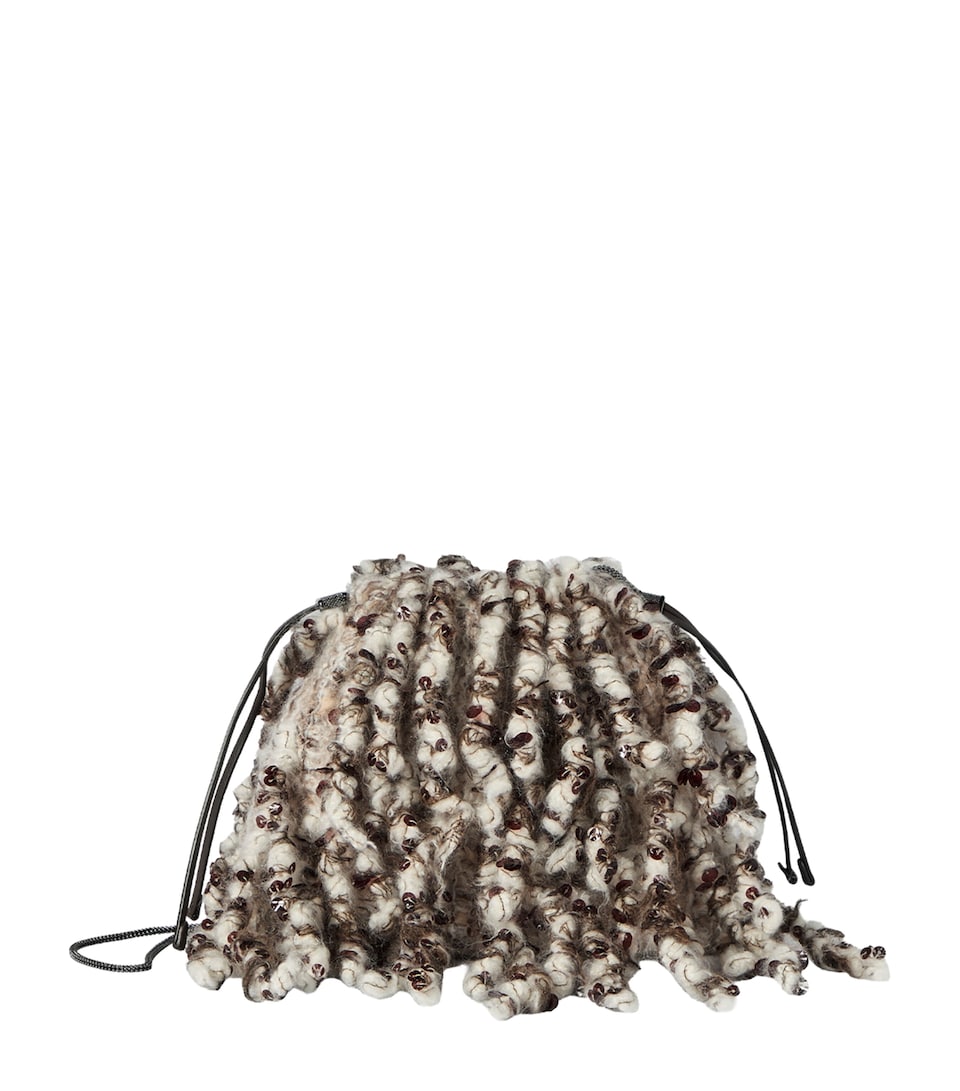 Brunello Cucinelli Leather Embroidered Dazzling Twist Pouch Bag