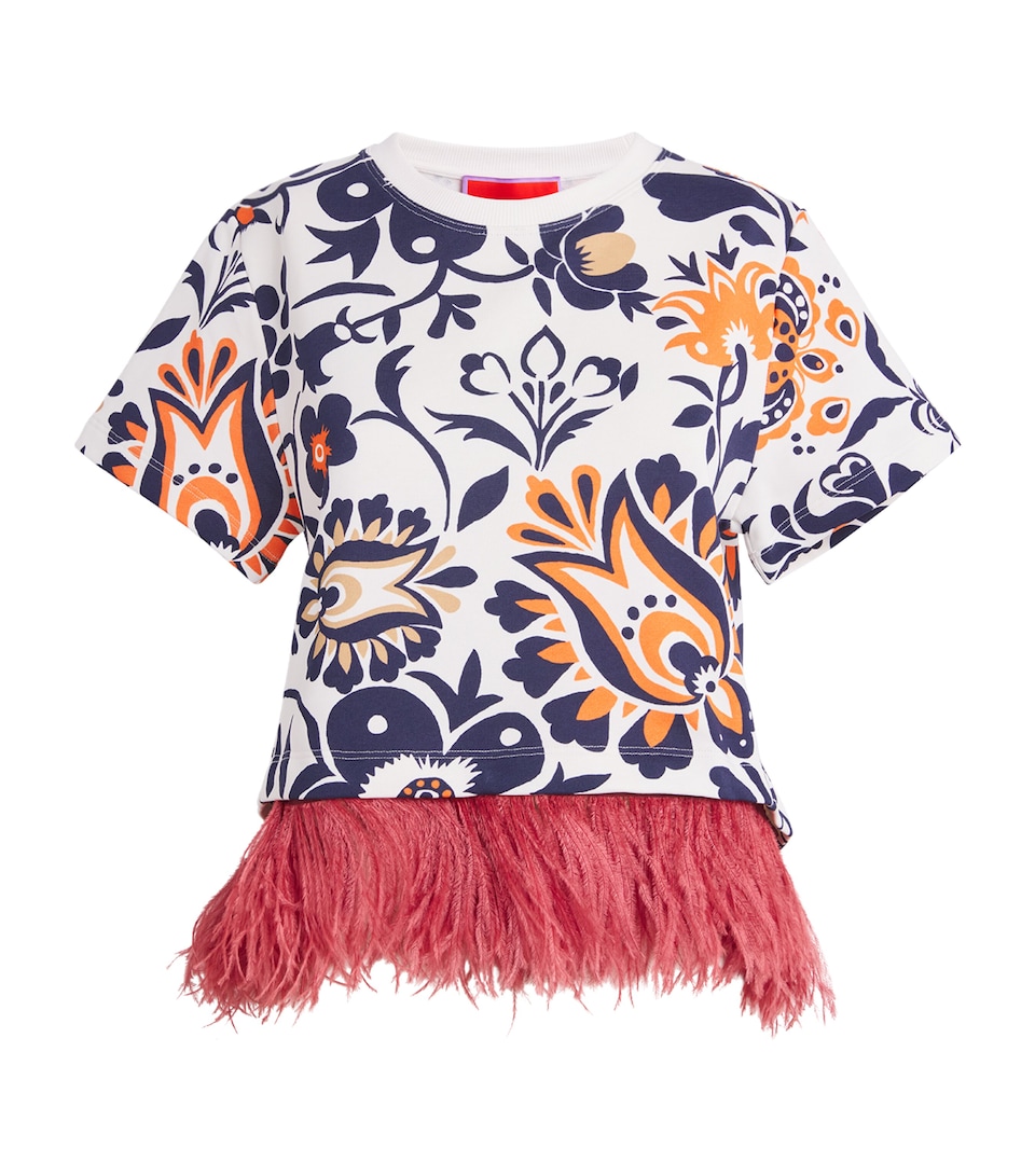 Printed Feather-Trim Top