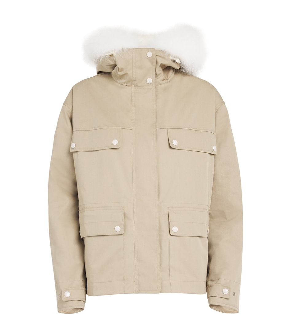 Yves Salomon Womens Canvas Fur-Trim Parka Jacket
